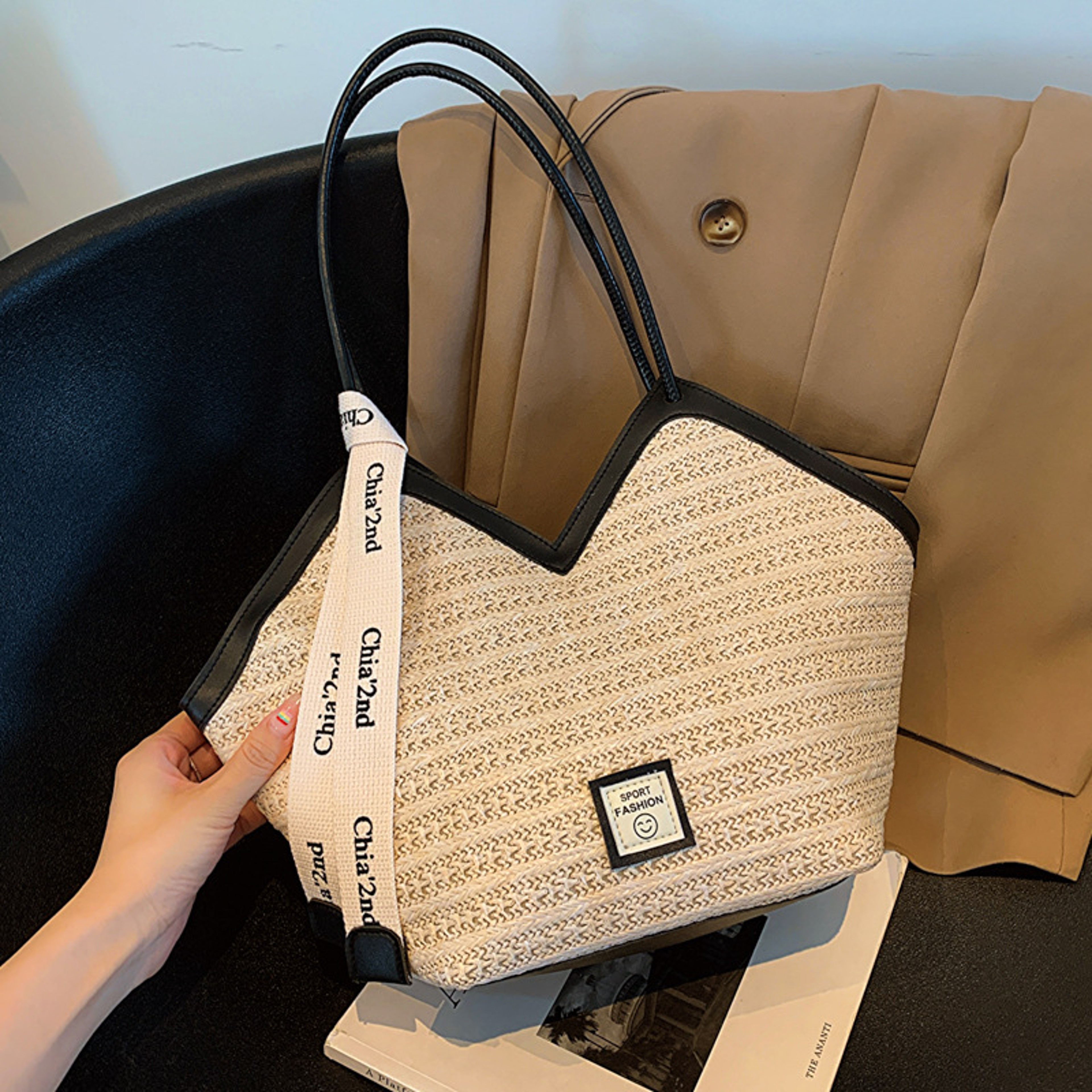 Handmade Woven Straw Beach Bag for Women Large Summer Vacation Rattan Handbag – view 9