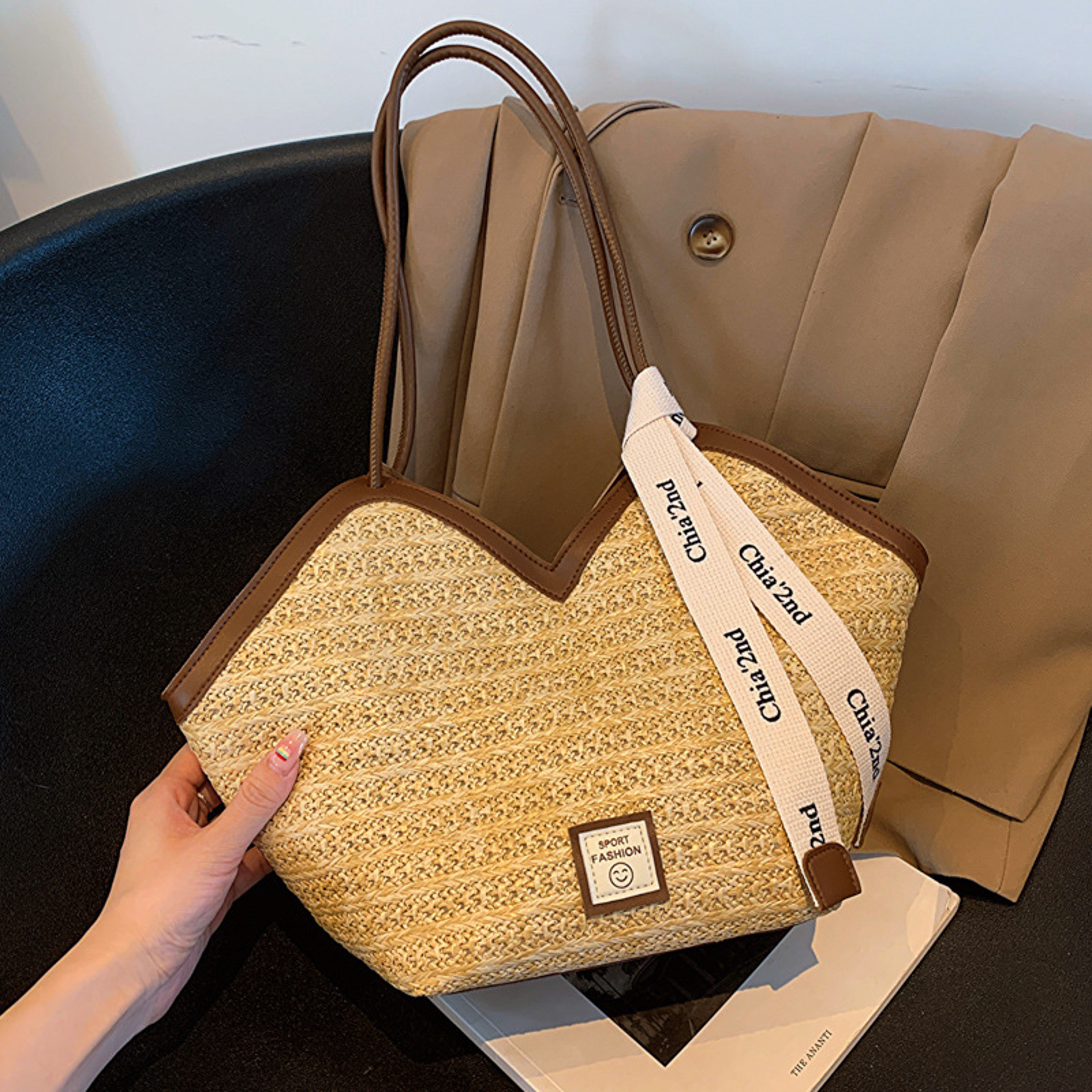 Handmade Woven Straw Beach Bag for Women Large Summer Vacation Rattan Handbag – view 6