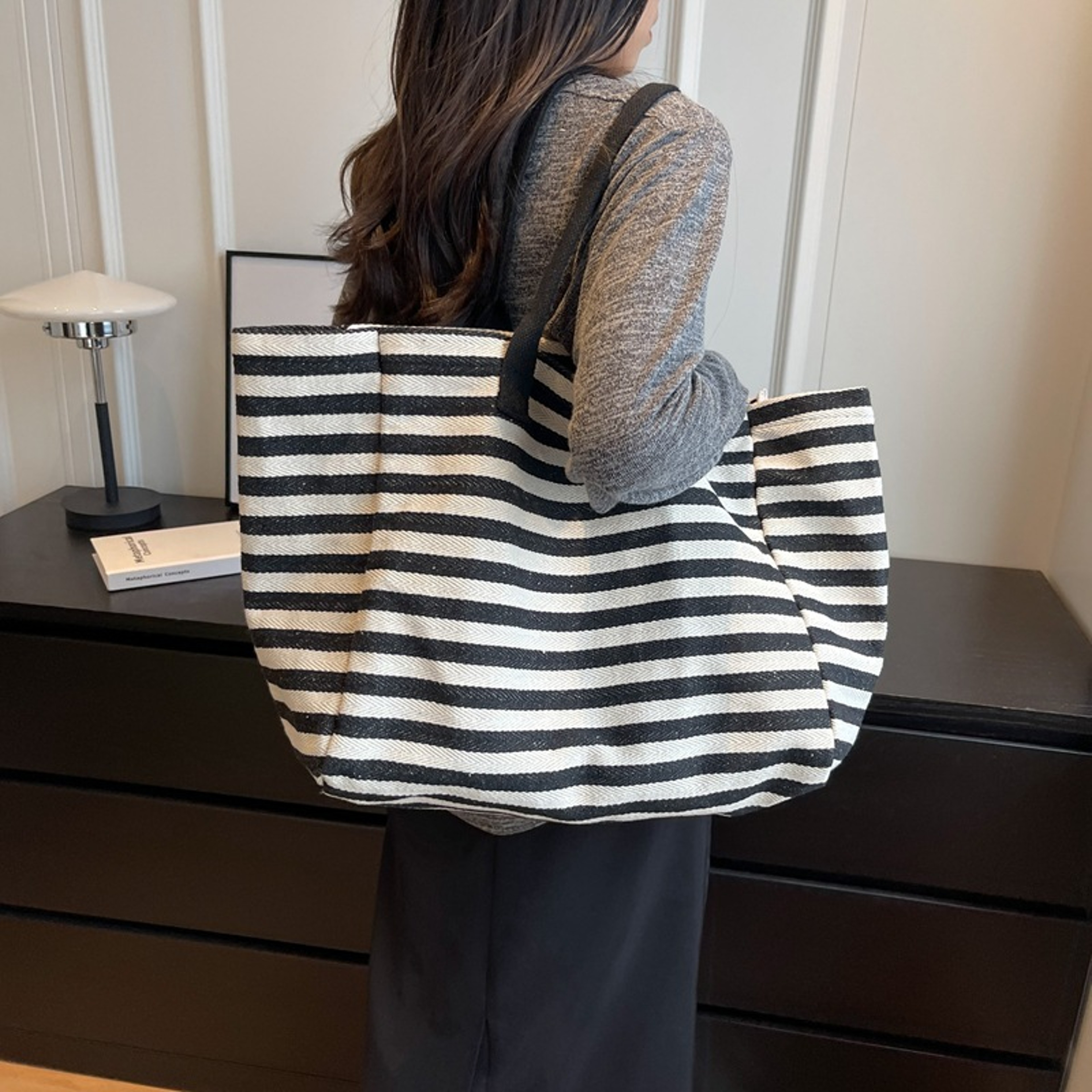 Aria Striped Canvas Tote Bag for Women, Large Shoulder Bag and Beach Travel Bookbag – view 2