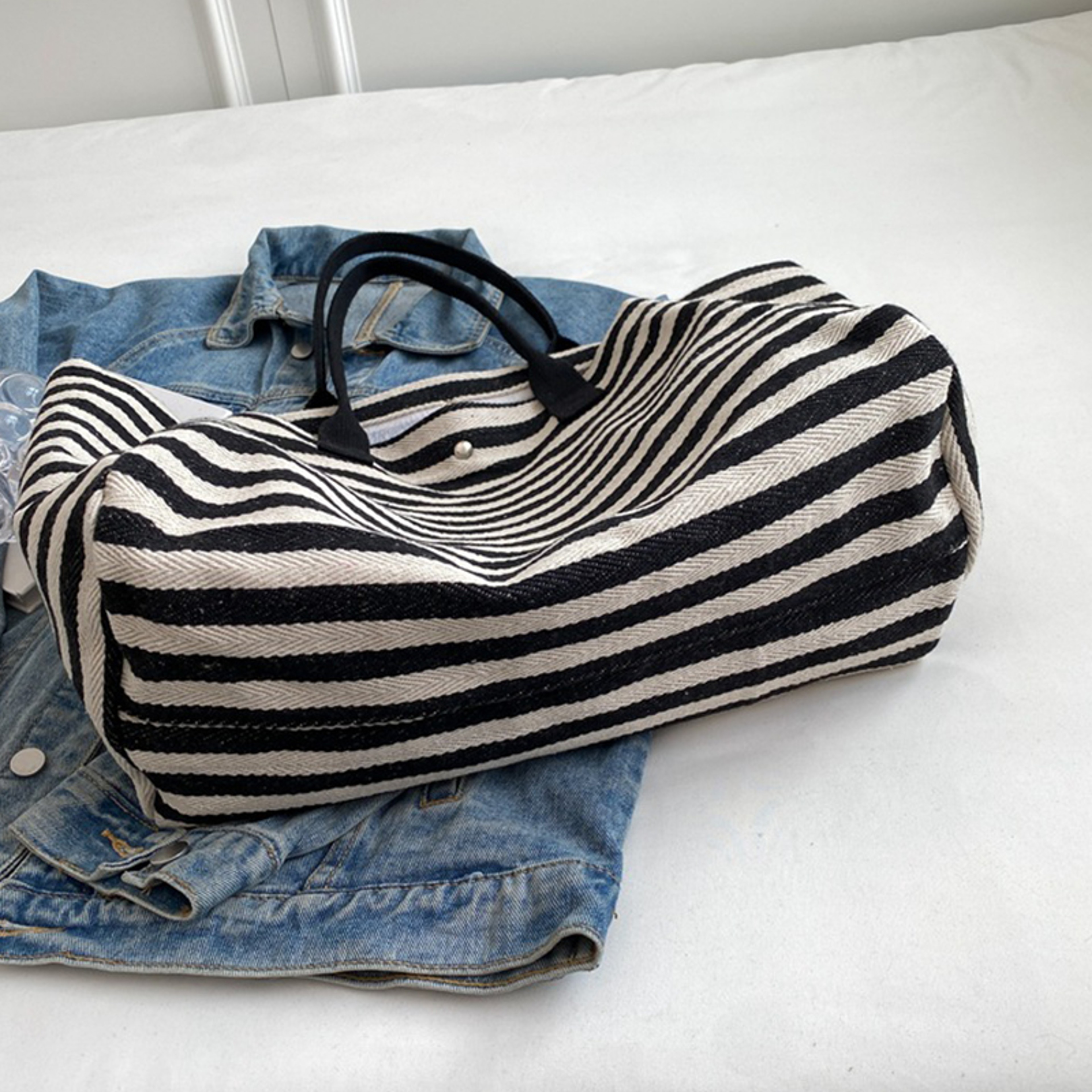 Aria Striped Canvas Tote Bag for Women, Large Shoulder Bag and Beach Travel Bookbag – view 6