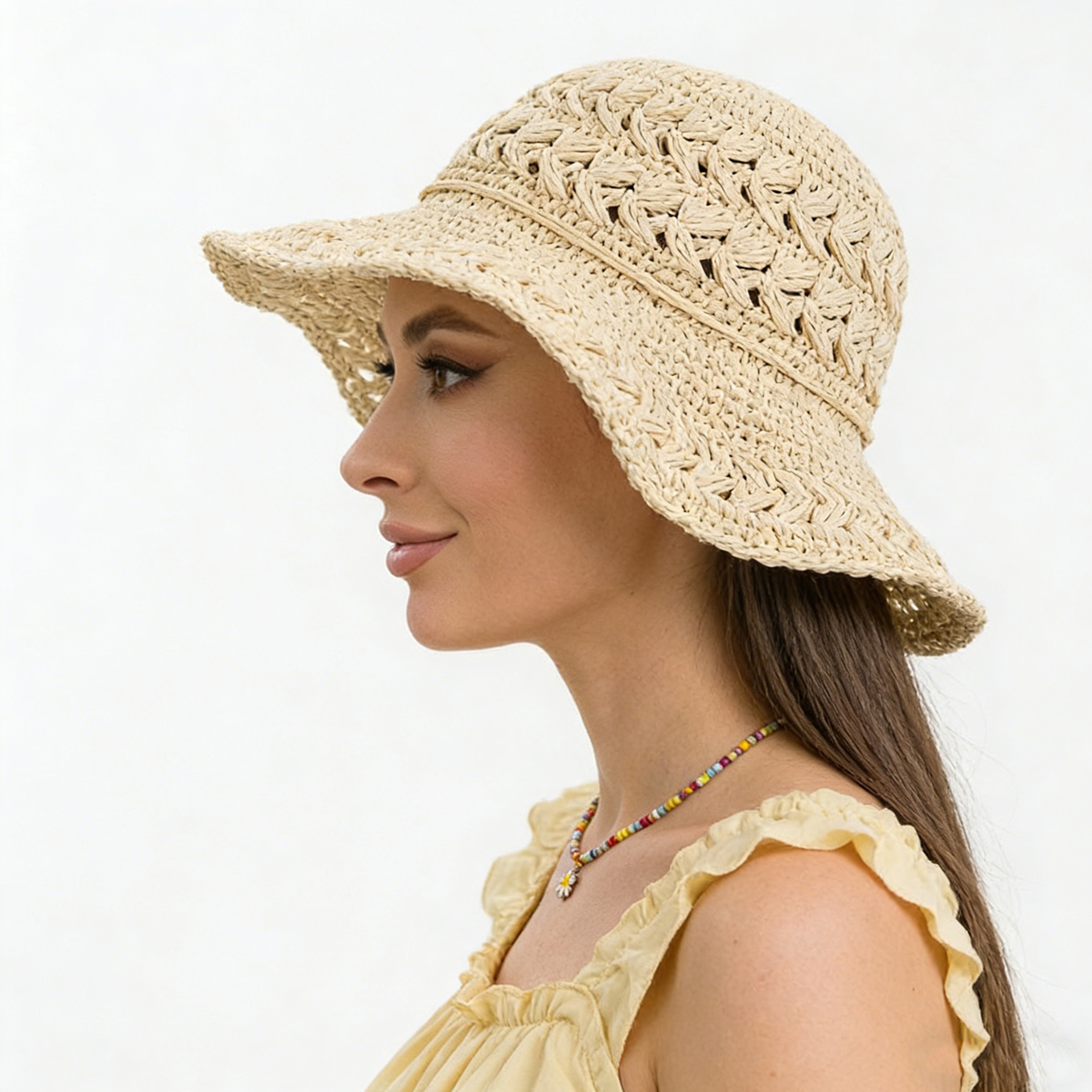French Style Handmade Straw Sun Hat Wide Brim UV Protection Beach Cap – view 3