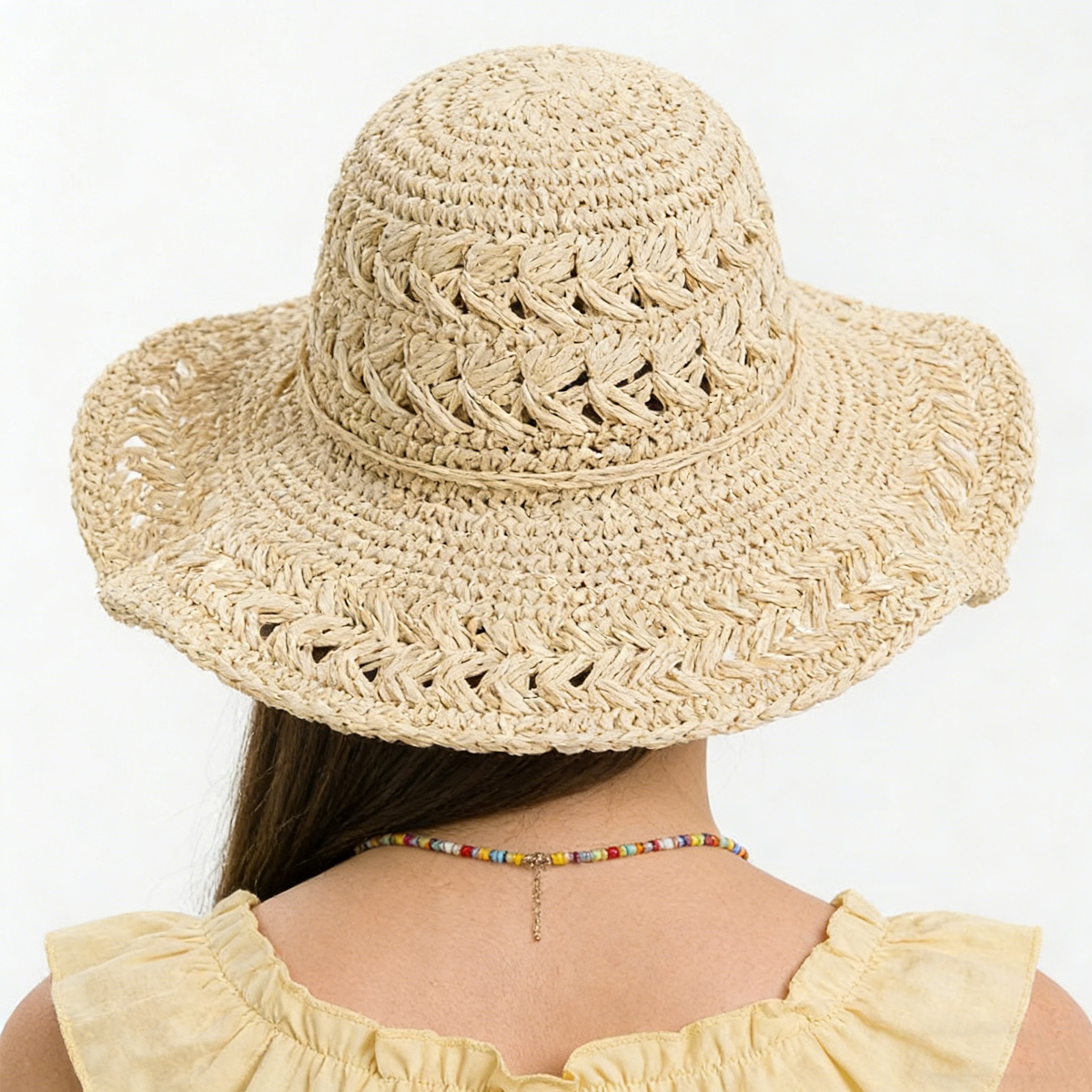 French Style Handmade Straw Sun Hat Wide Brim UV Protection Beach Cap – view 4