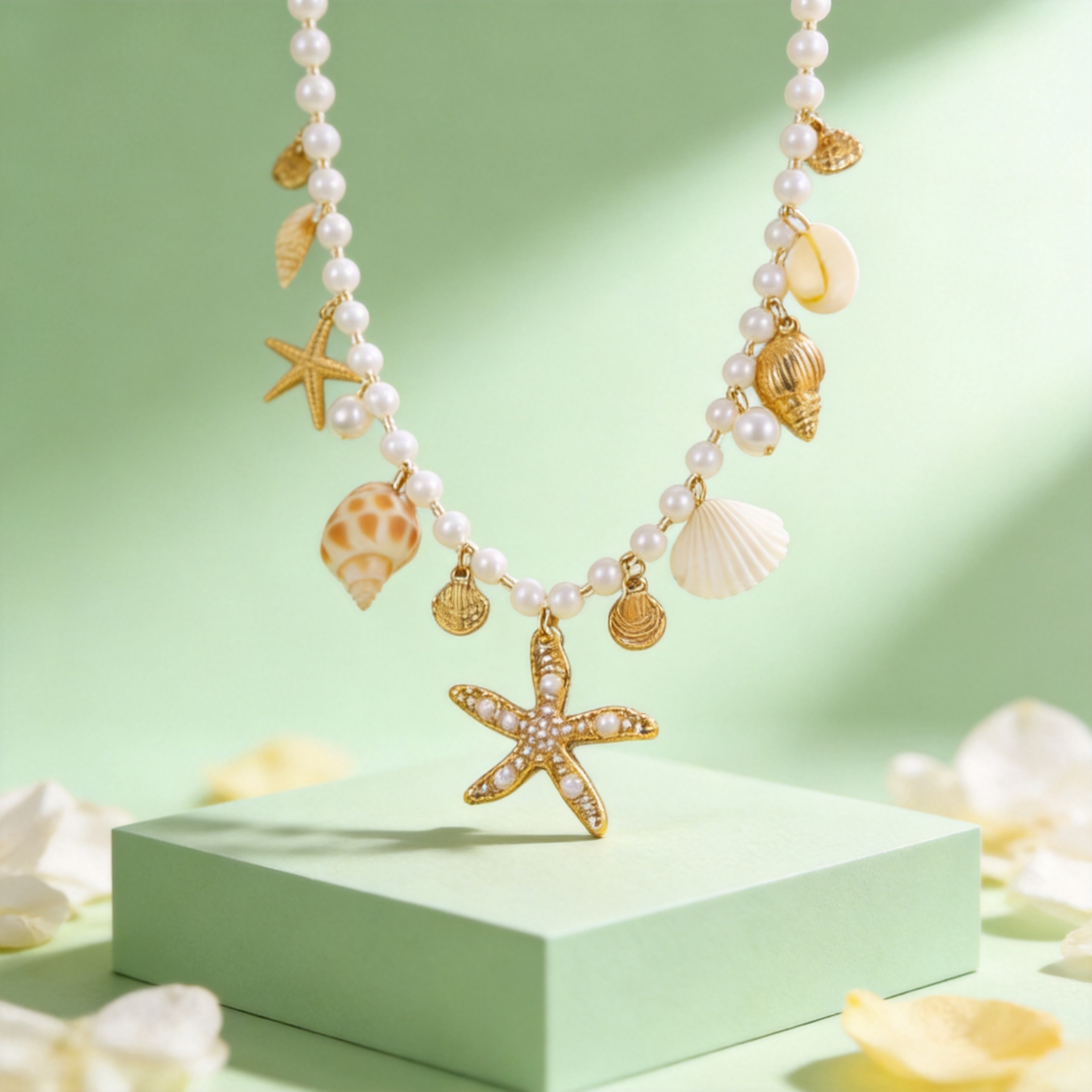 Golden Seaside Pearl Conch Necklace – view 7