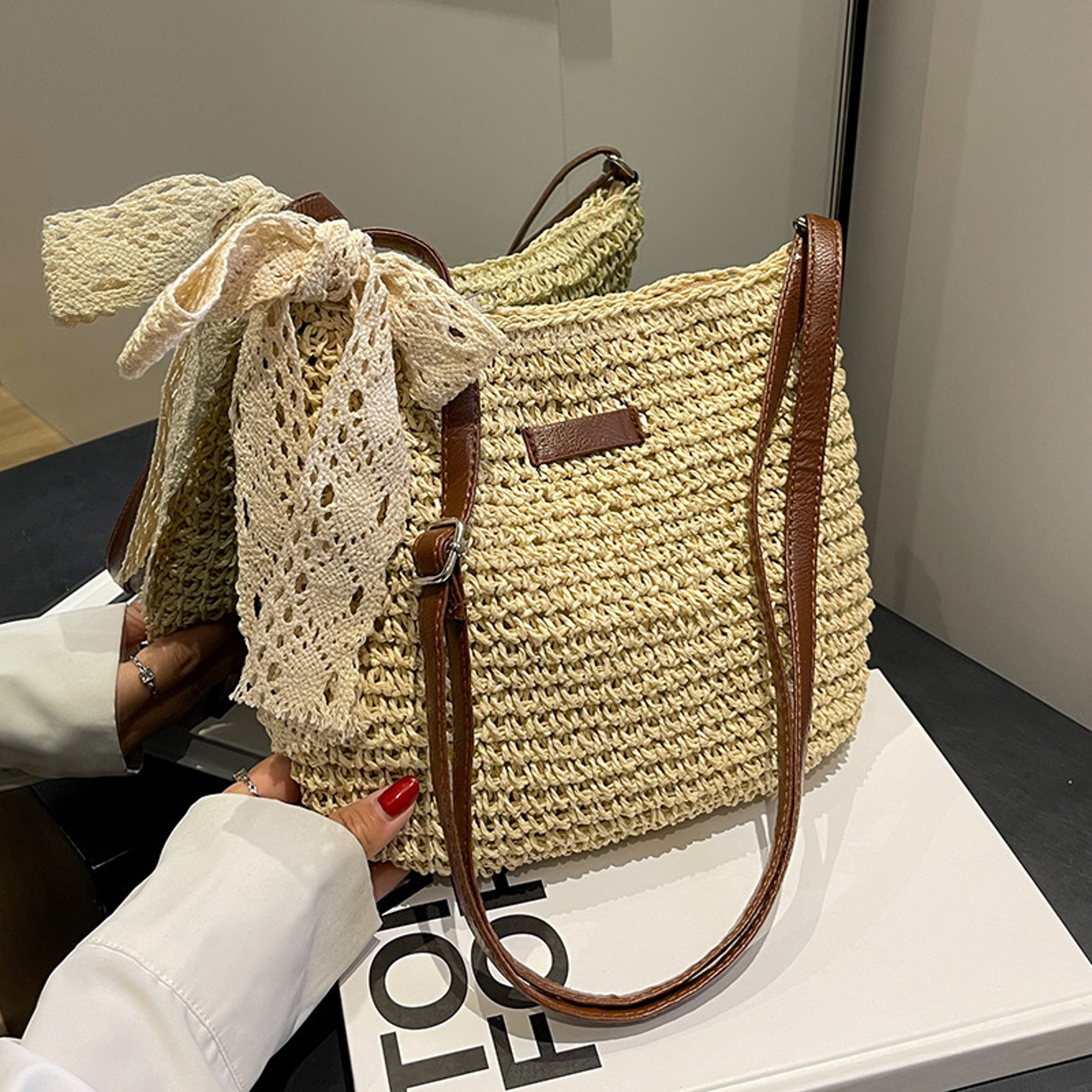 Handmade Bohemian straw beach bag and Casual woven tote – view 3