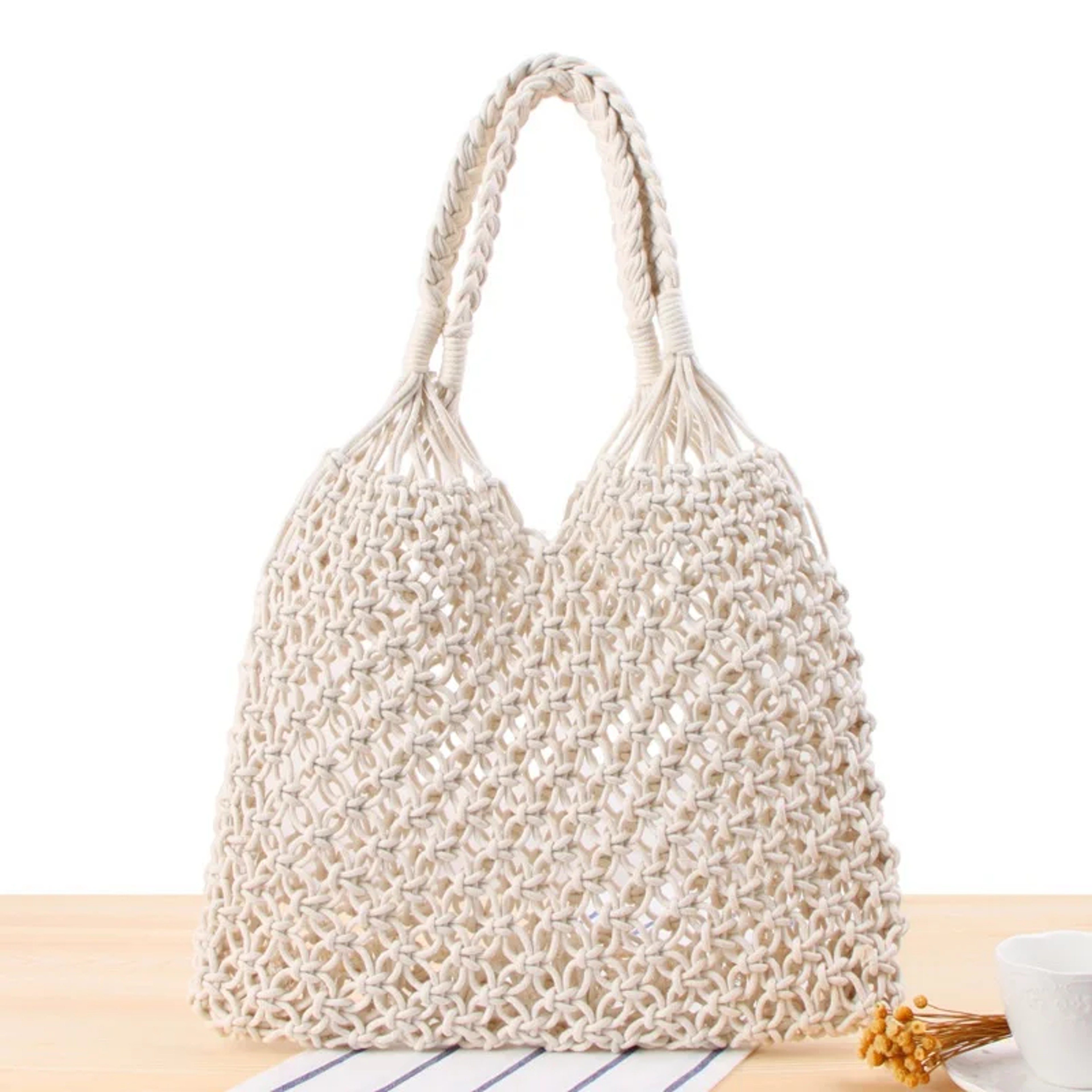 Handmade Cotton Woven beach bag and Summer Vacation Shopper – view 9