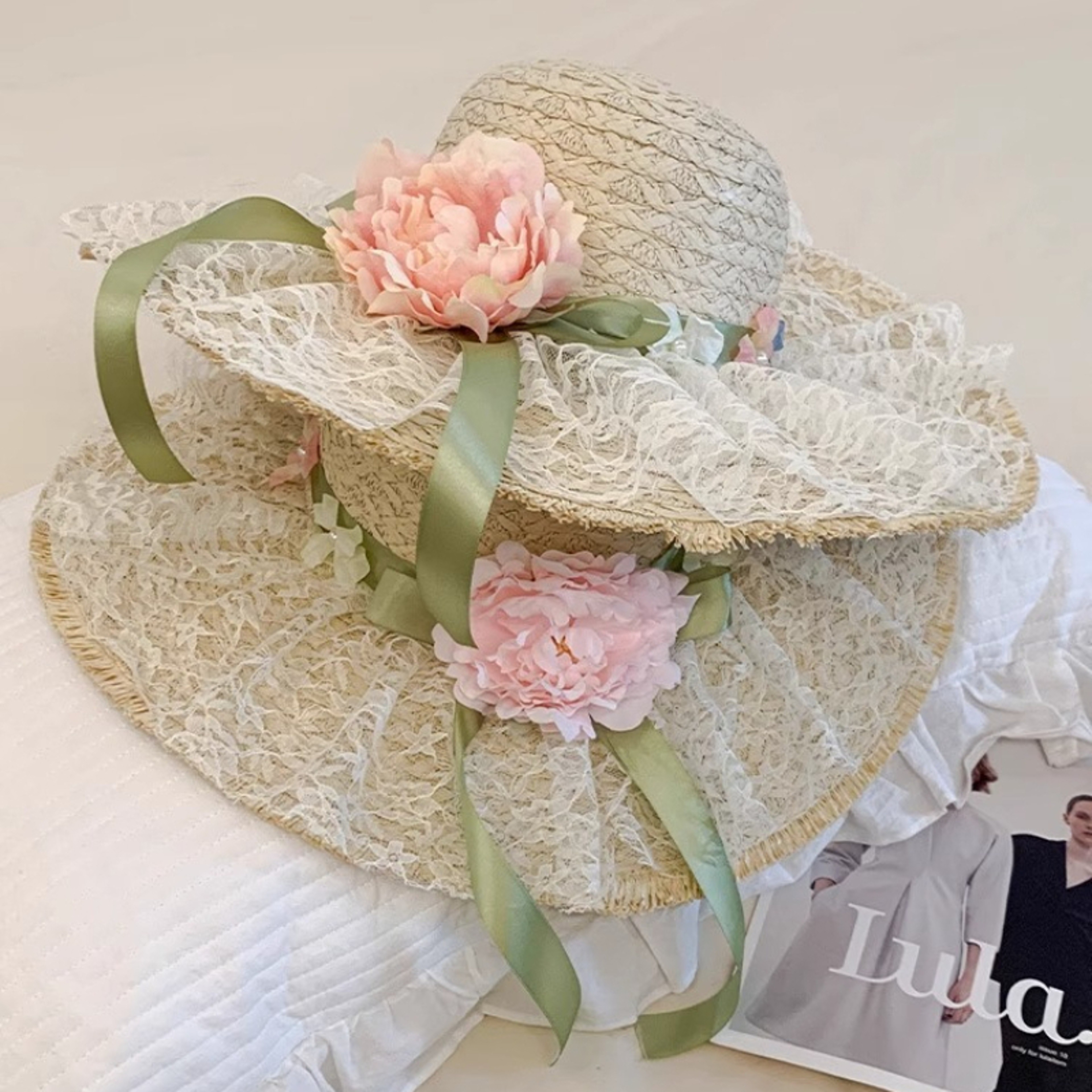 Sweet Flower Bow Lace Straw Hat for Women – view 7