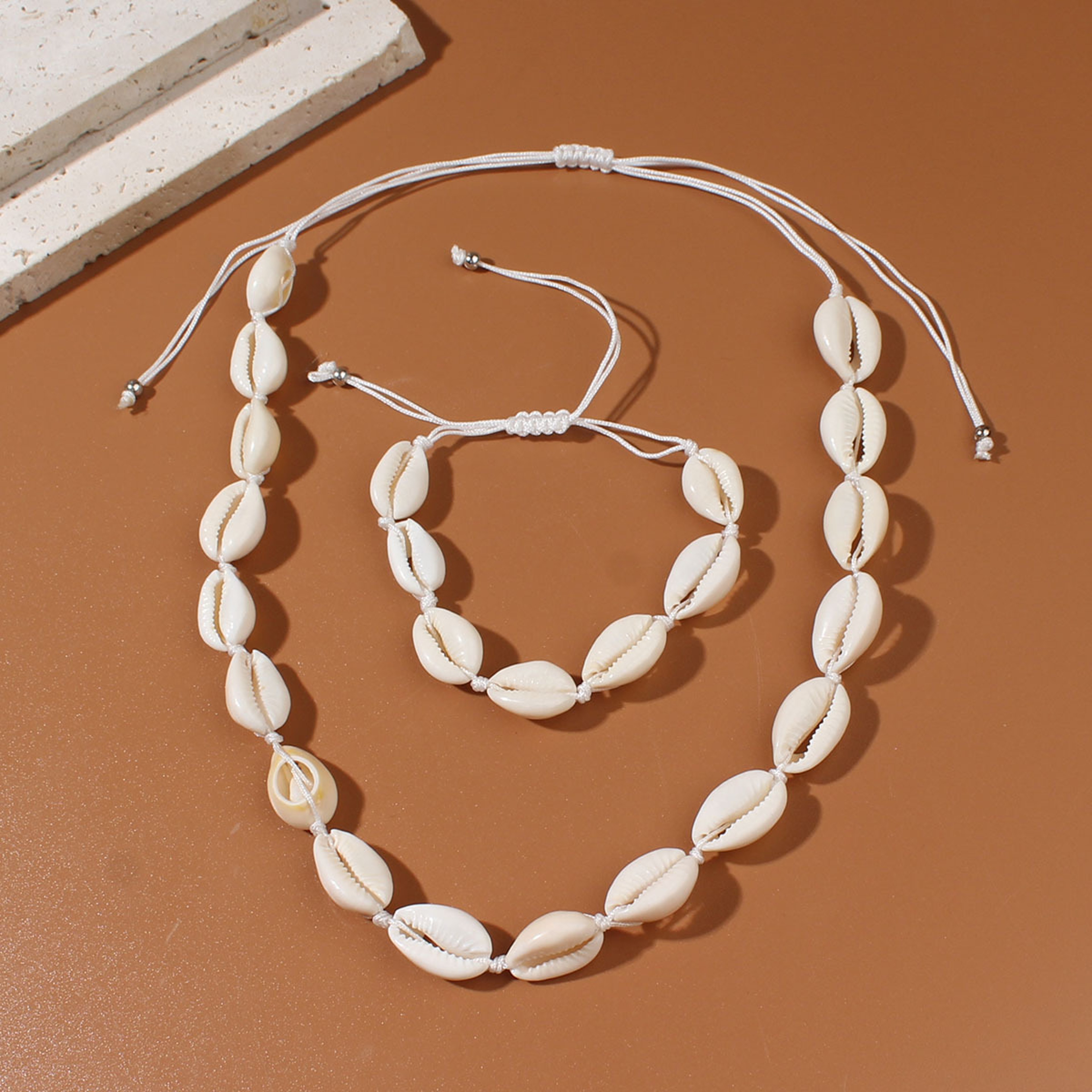 Coastal Shell Necklace and Handwoven Bracelet Set – view 2