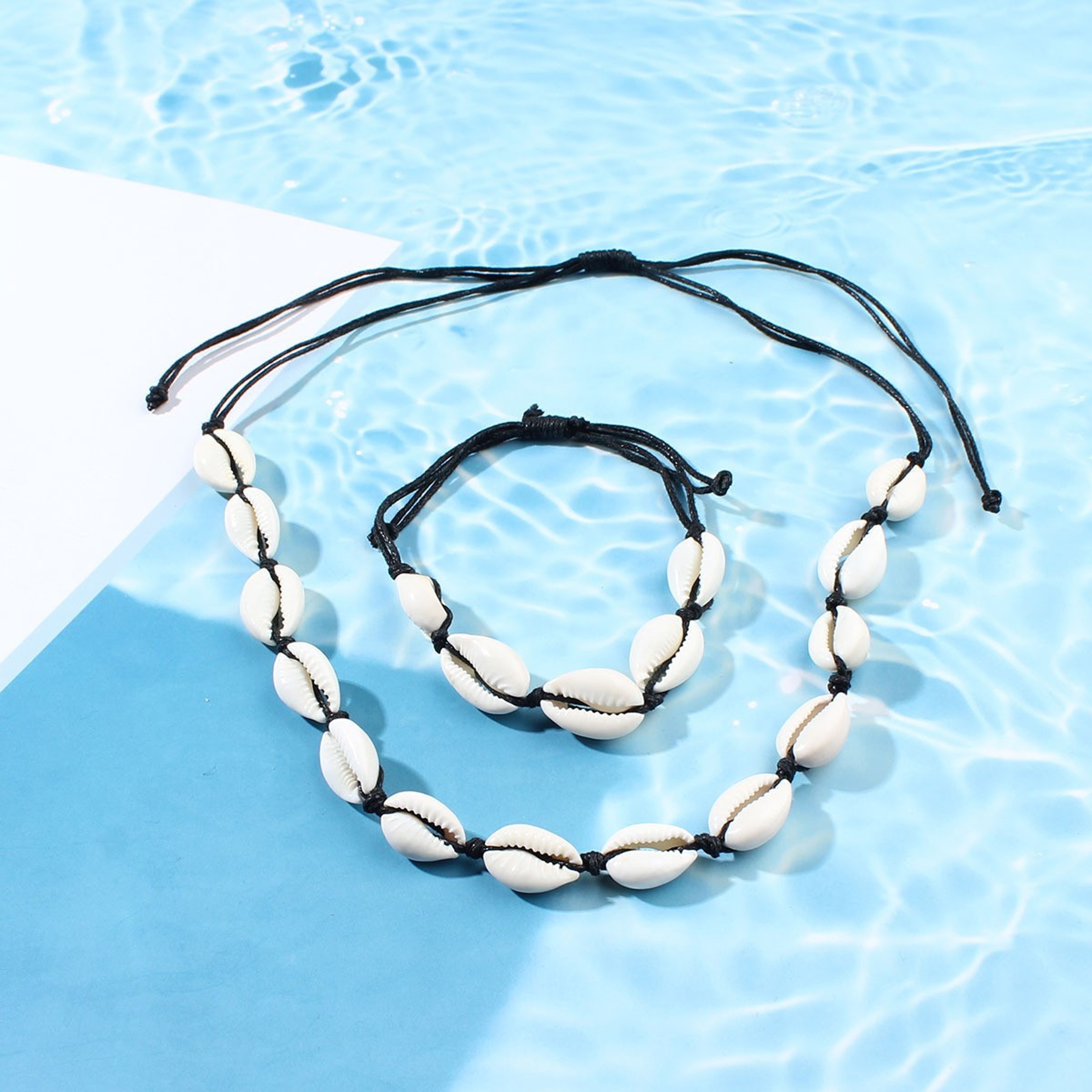 Coastal Shell Necklace and Handwoven Bracelet Set – view 4