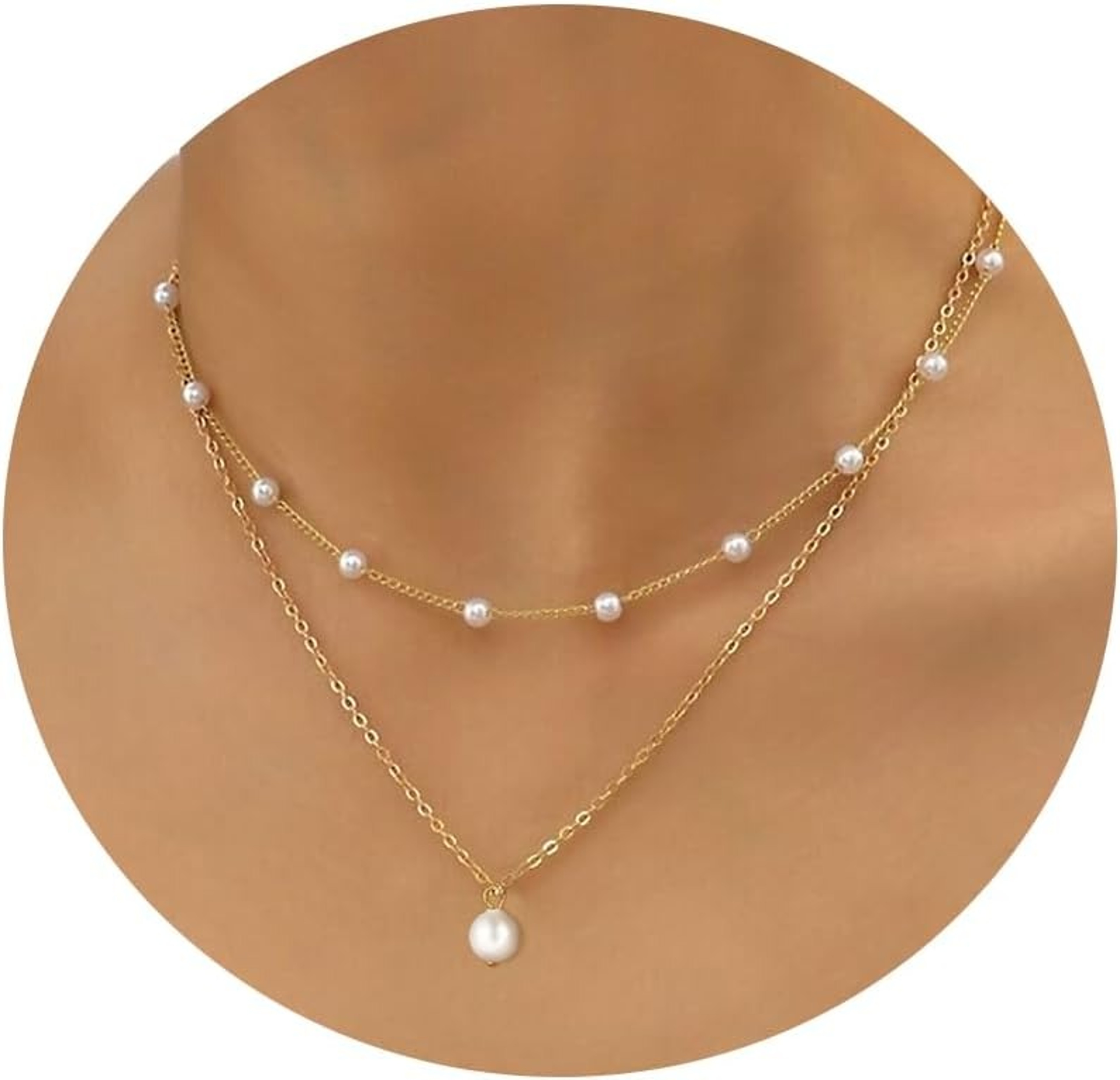 Radiant Layered Gold Pearl Necklace – view 1