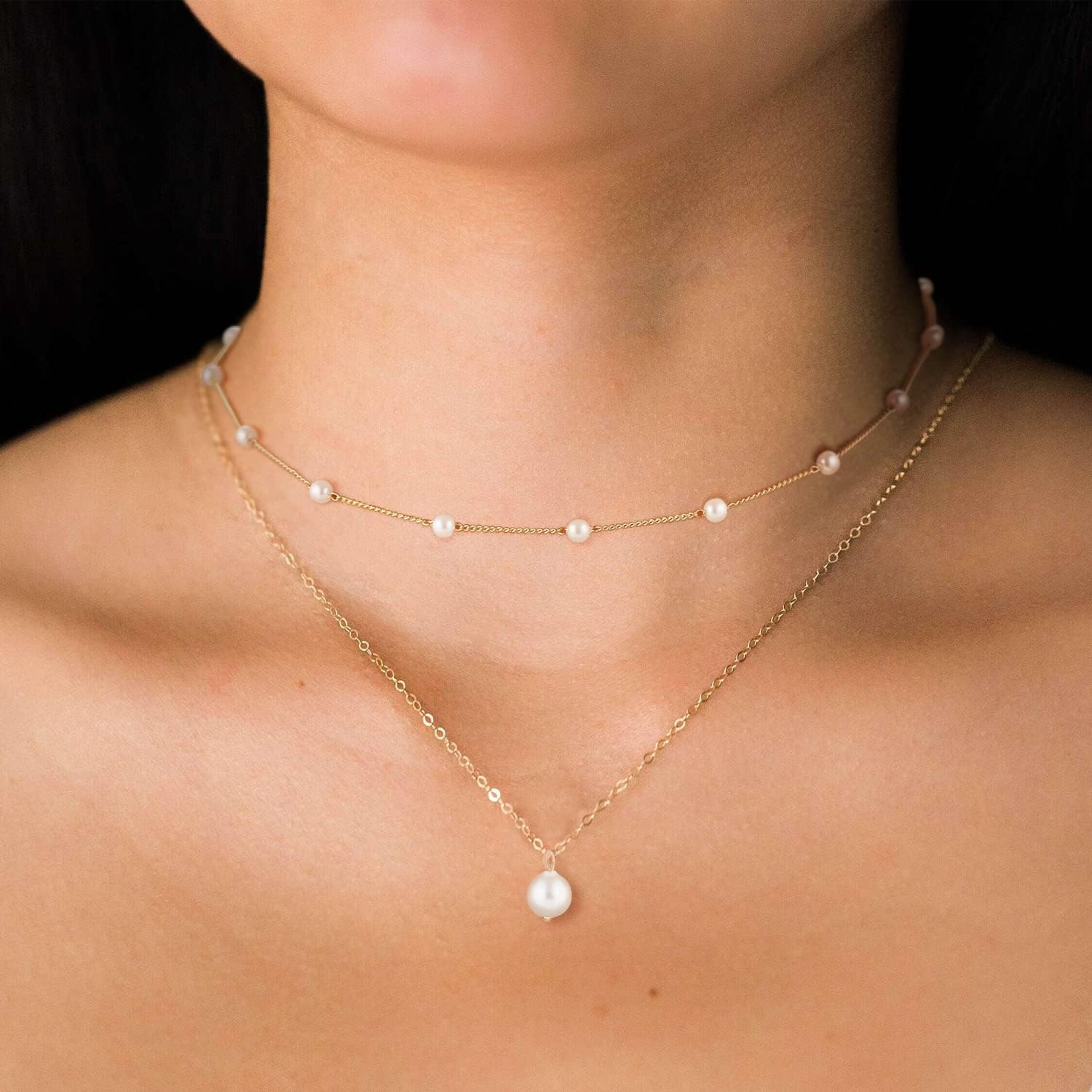 Radiant Layered Gold Pearl Necklace – view 3