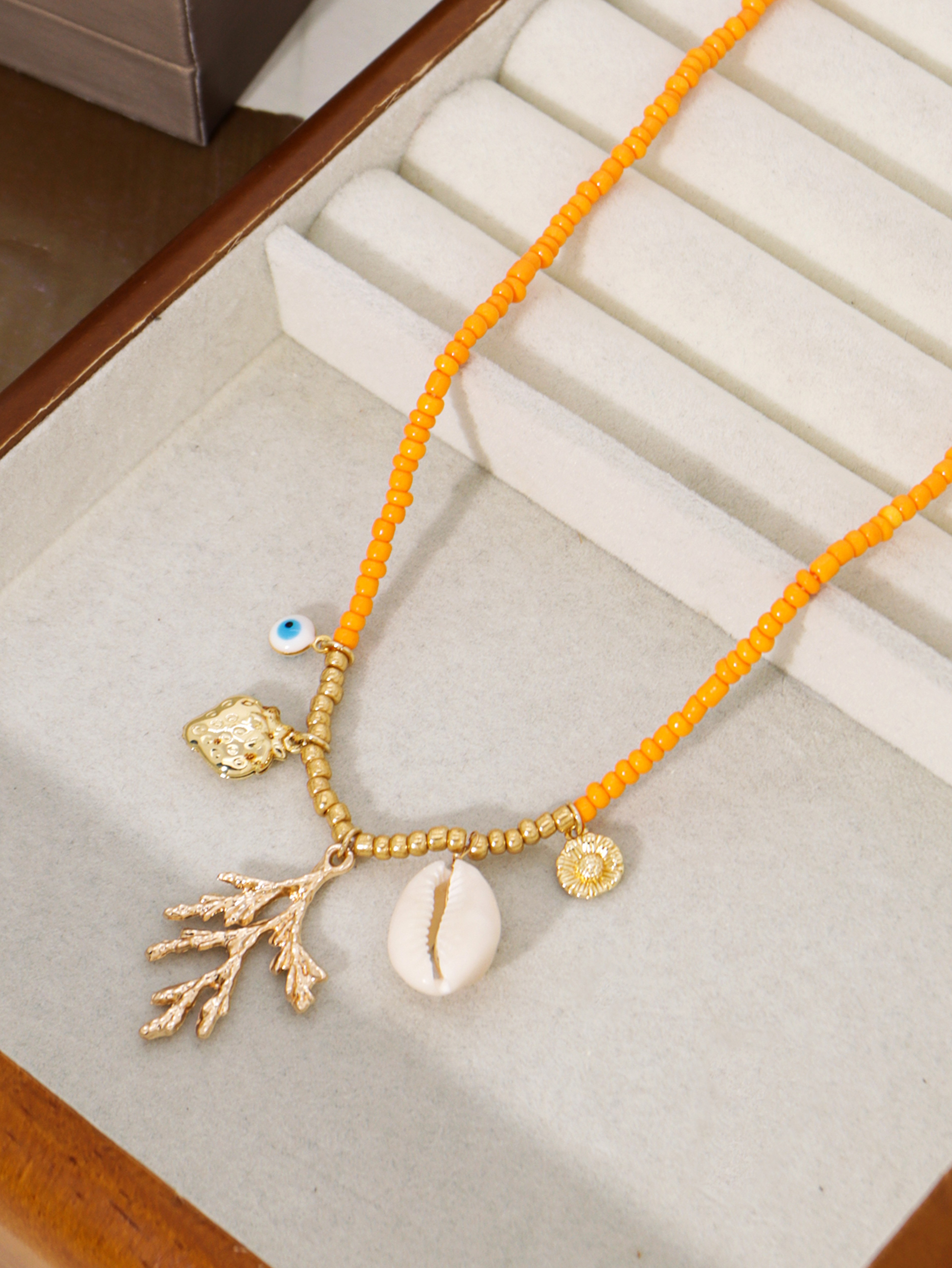 Bohemian Shell Strawberry Evil Eye Pendant Necklace – view 2