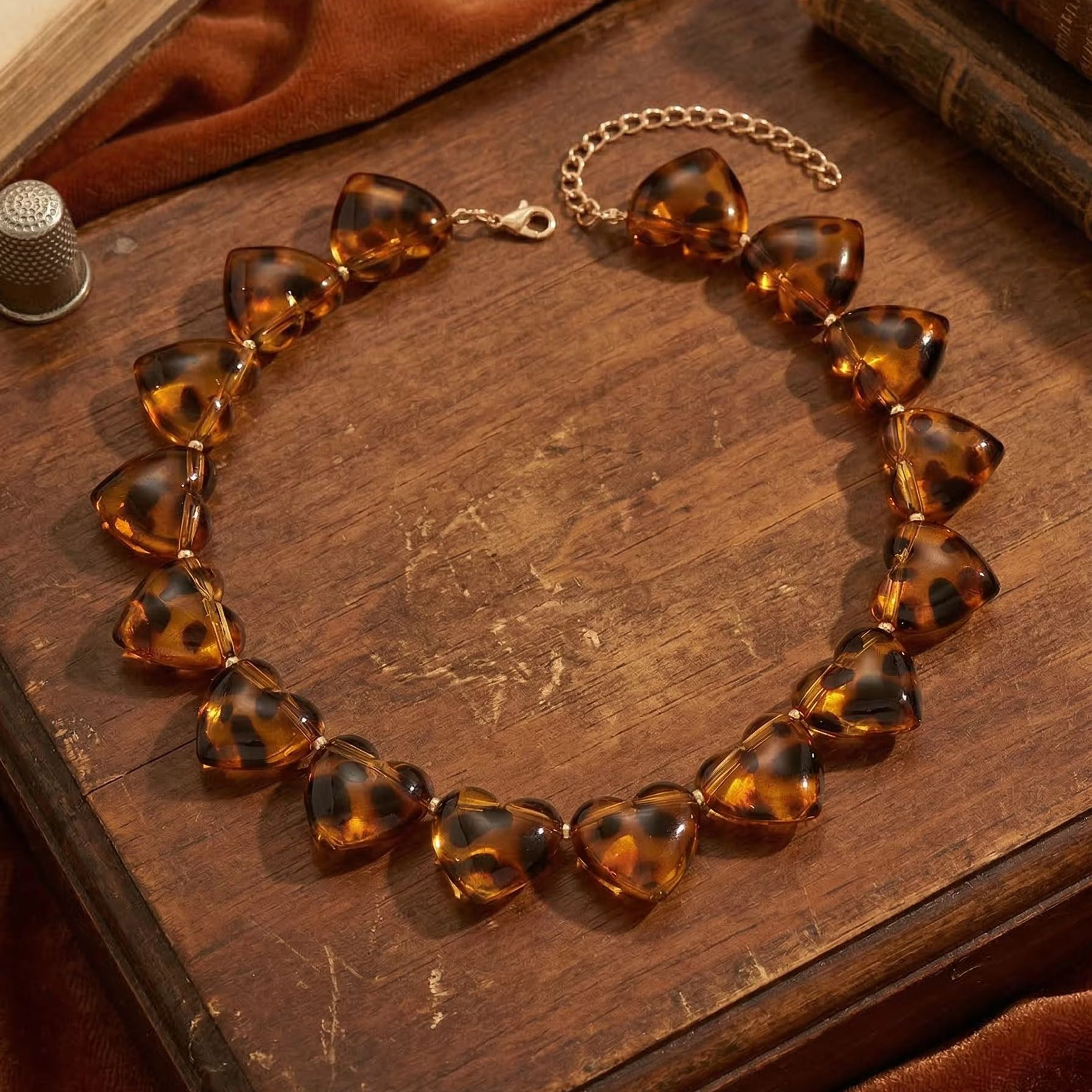 Leopard Print Heart Beaded Choker Necklace – view 6