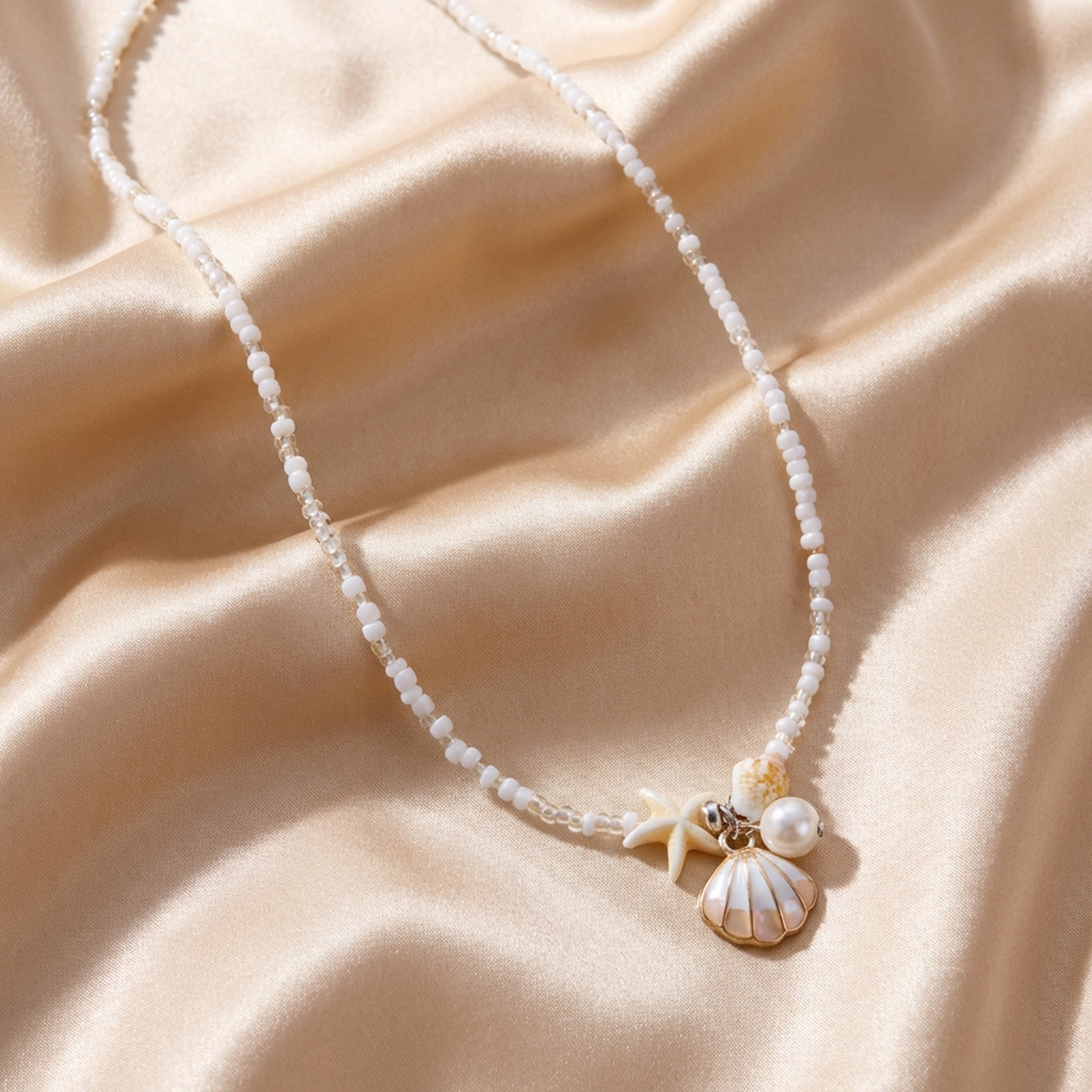Boho Beaded Choker Necklace With Vintage Silver Shell And Starfish Pendant For Beach Vacation 4