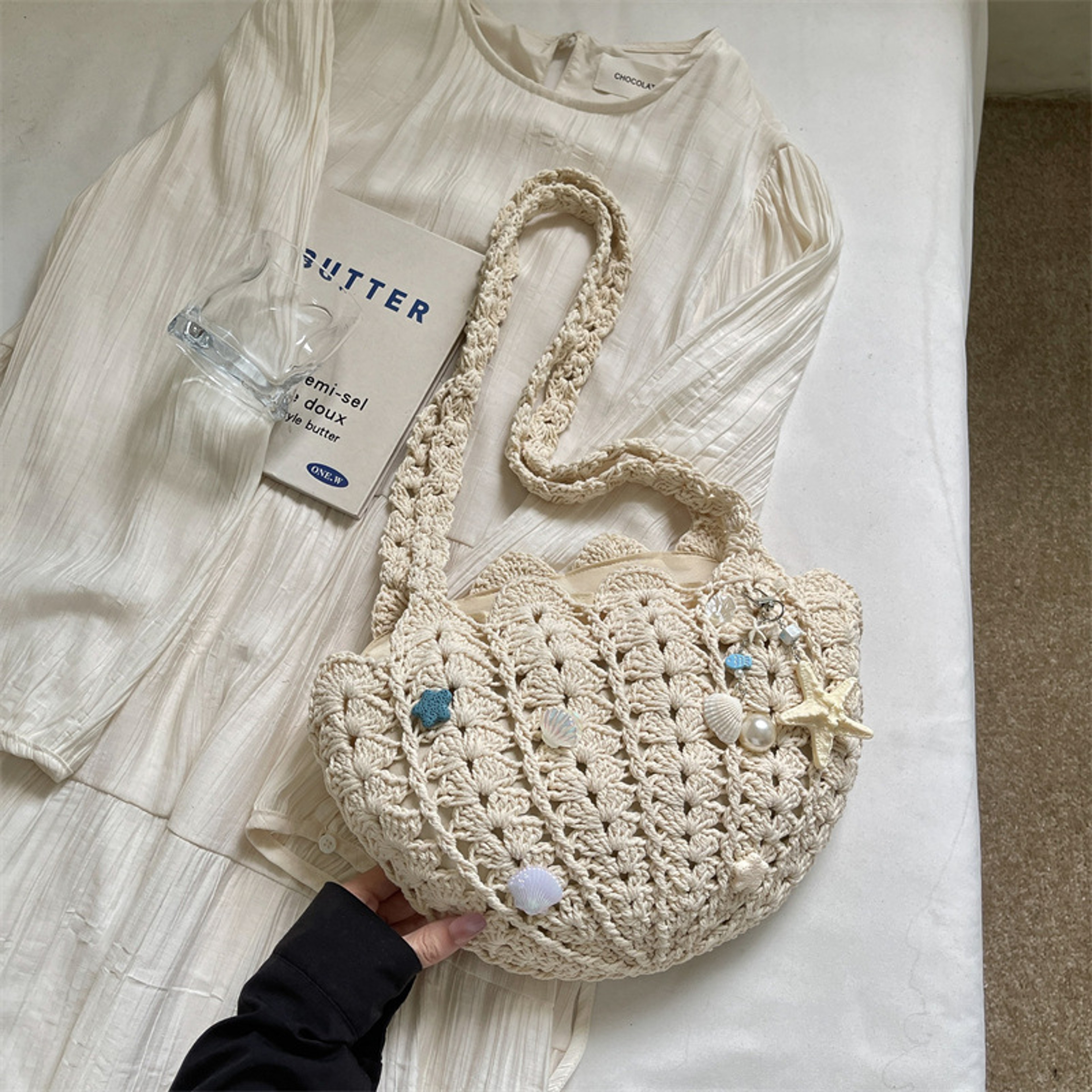 Summer Shell Hollow Woven Shoulder Bag – view 8