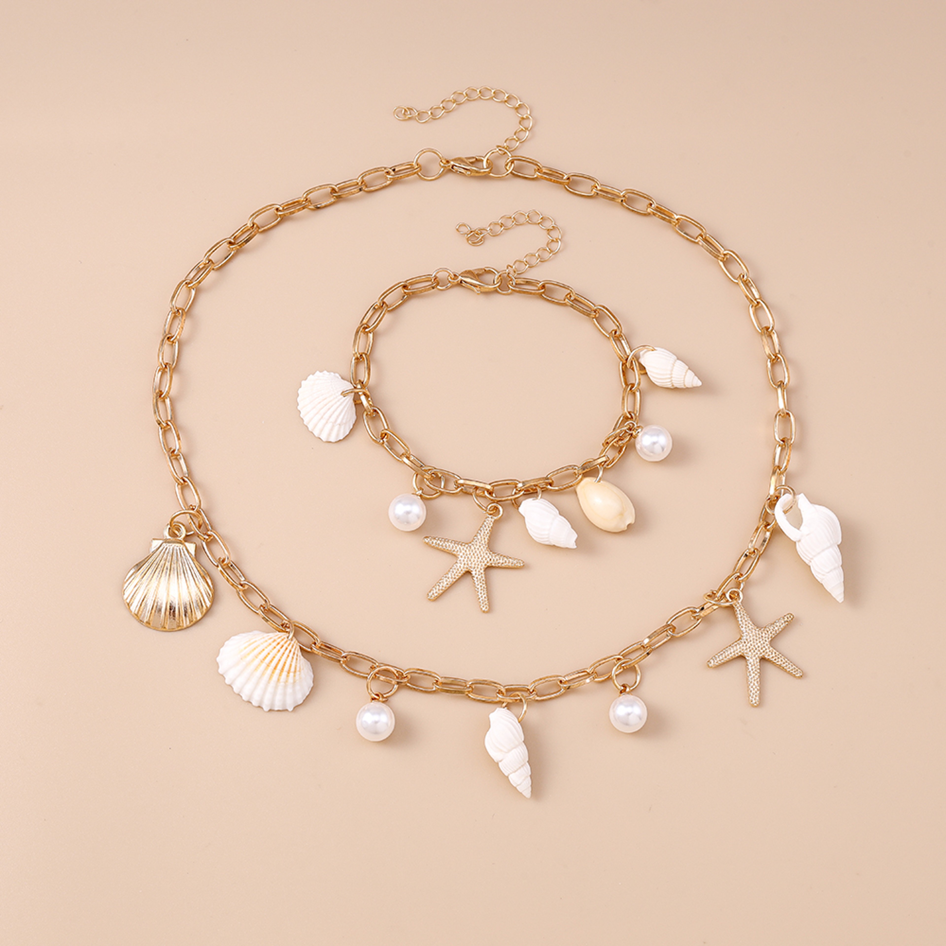 Bohemian Summer Beach Shell Necklace and Bracelet Set – view 3