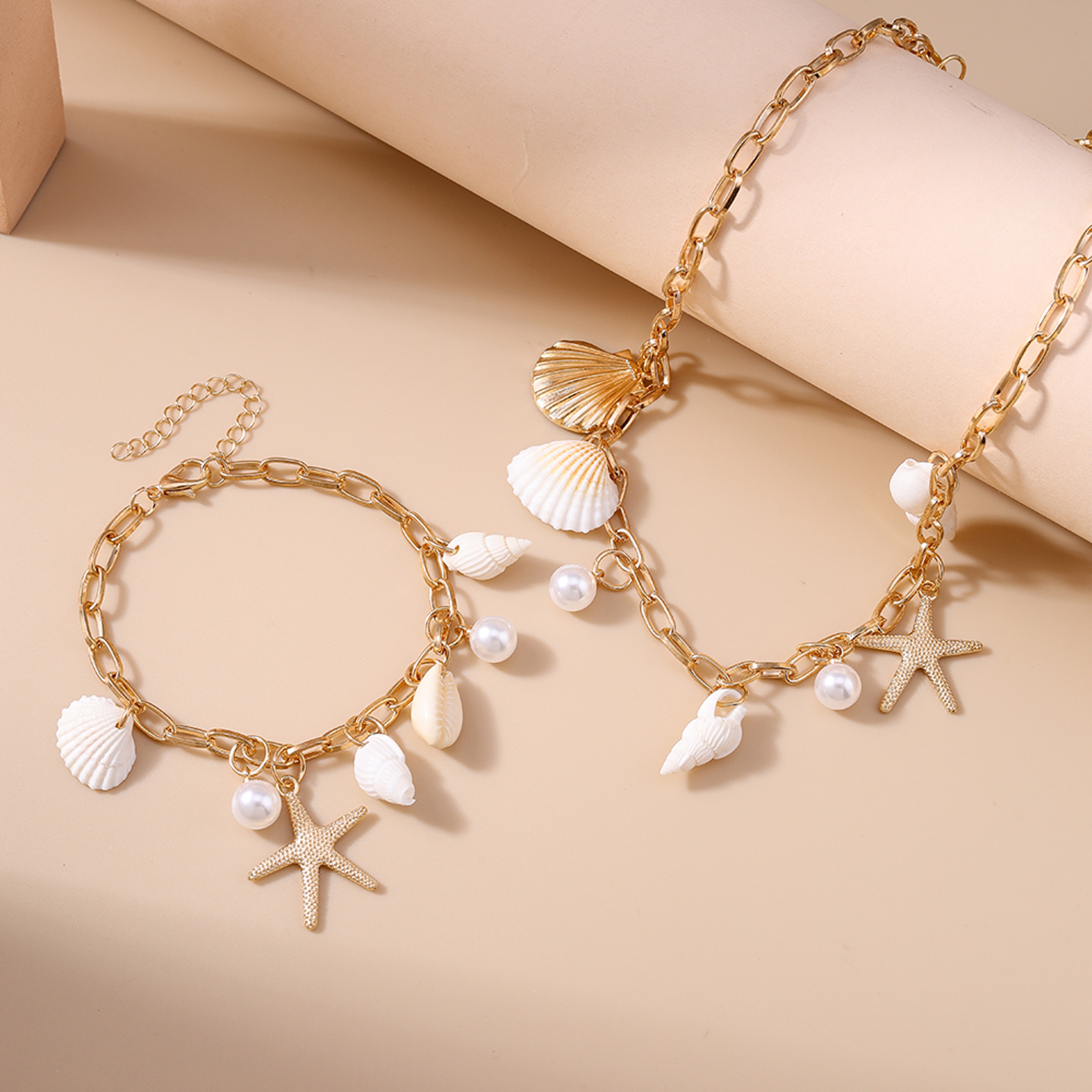 Bohemian Summer Beach Shell Necklace and Bracelet Set – view 7