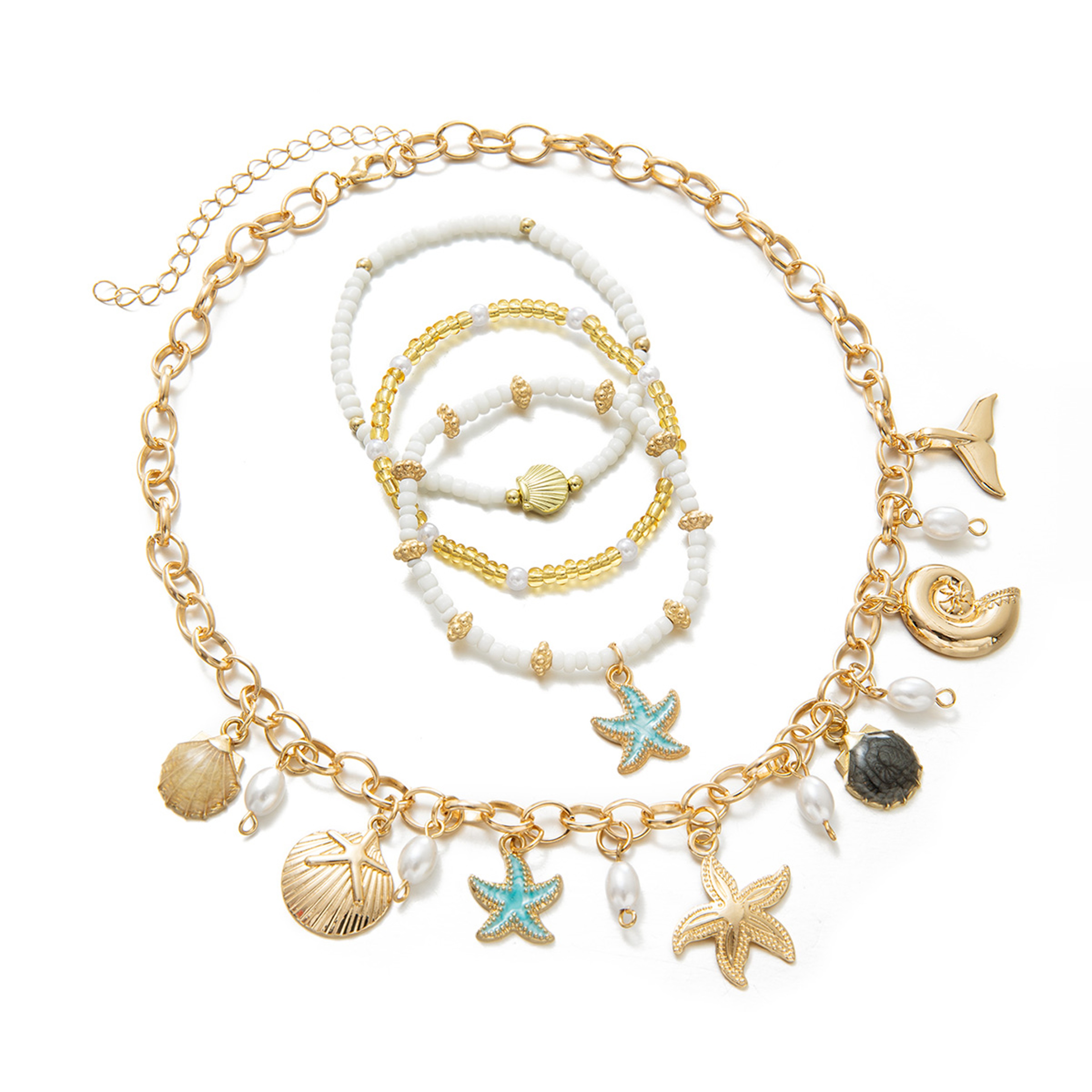 Bohemian Starfish Shell Pearl Necklace and Bracelet Set – view 3