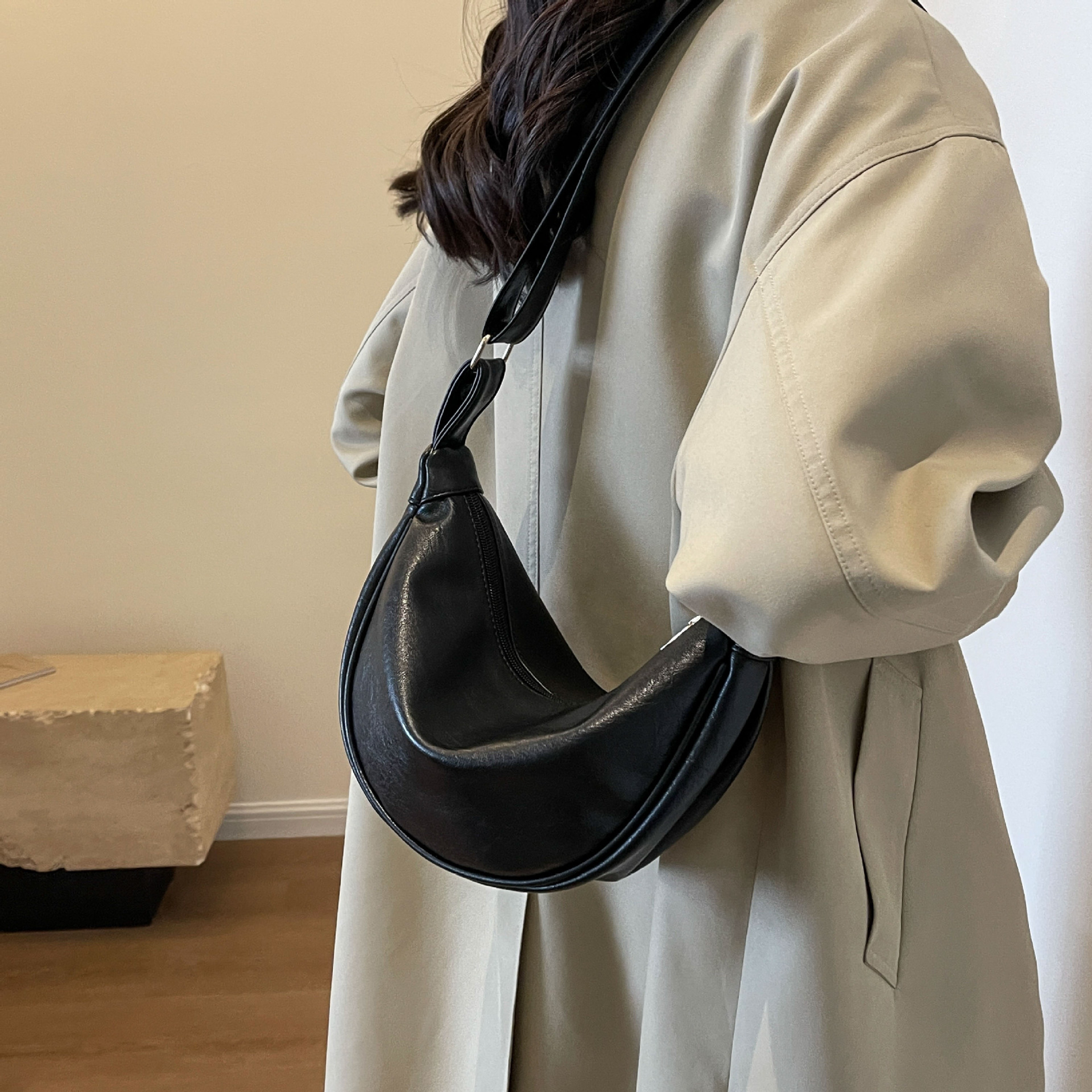 Classic PU Leather Half Moon Shoulder Bag – view 3