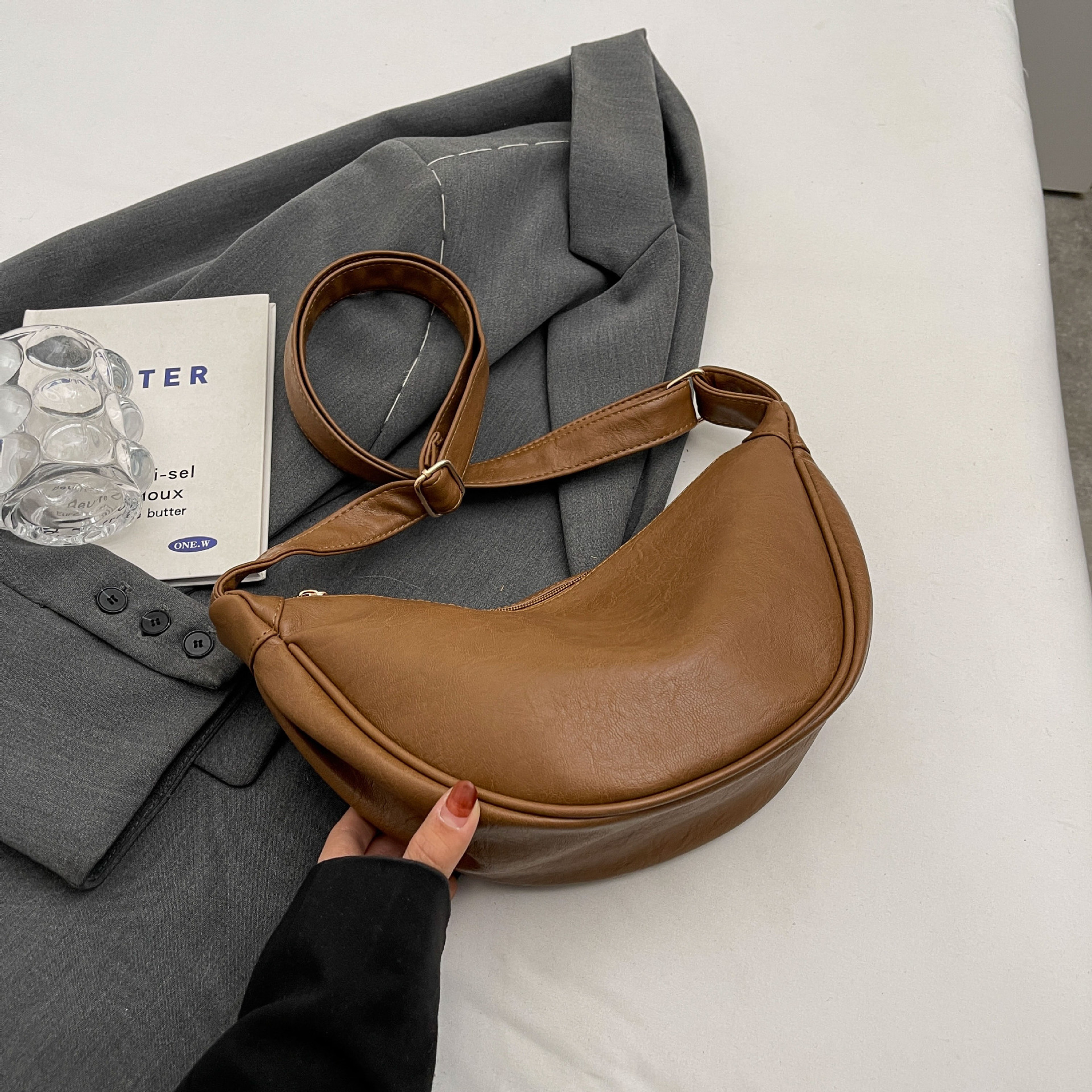 Classic PU Leather Half Moon Shoulder Bag – view 7
