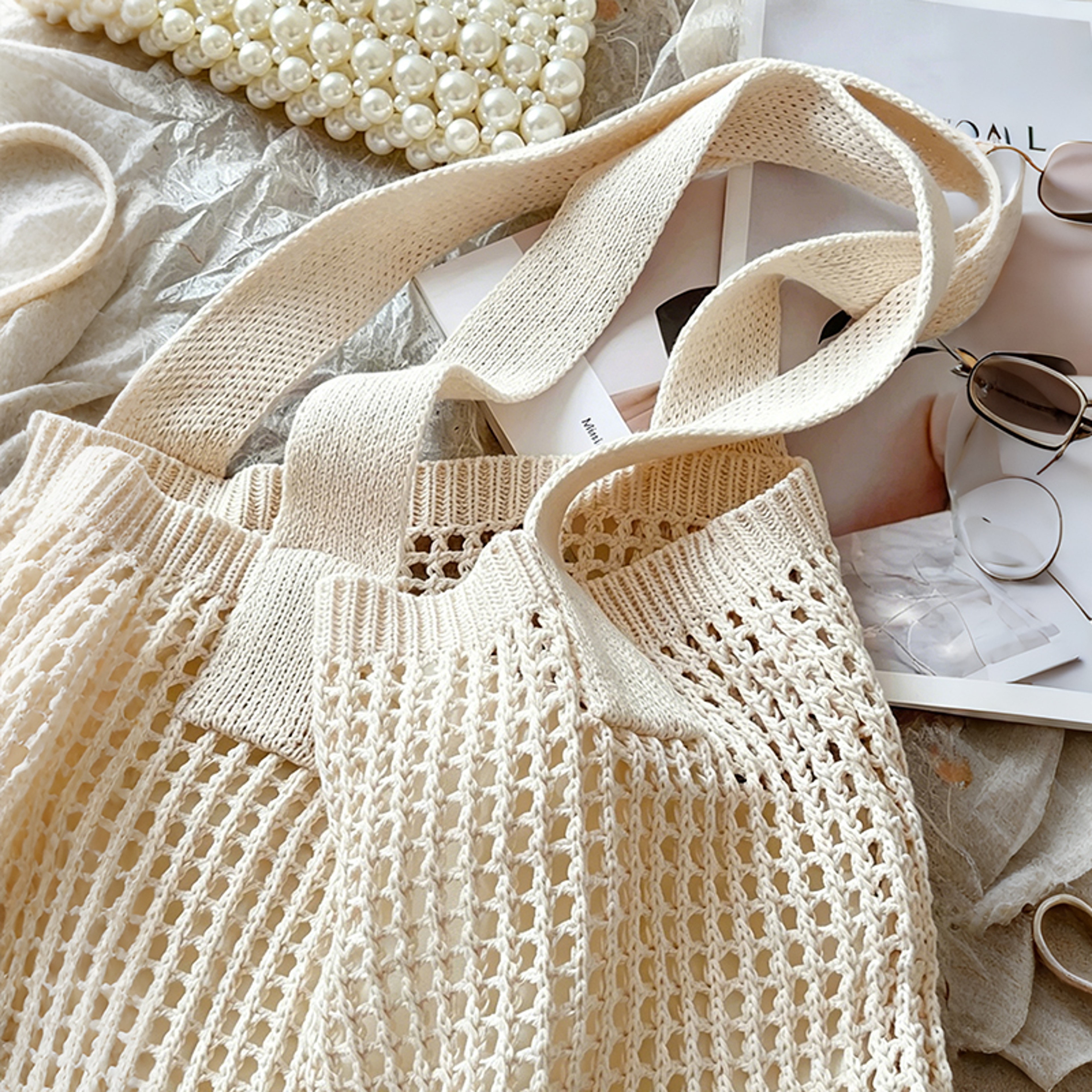 Boho Knit Crochet Tote Bag – view 2