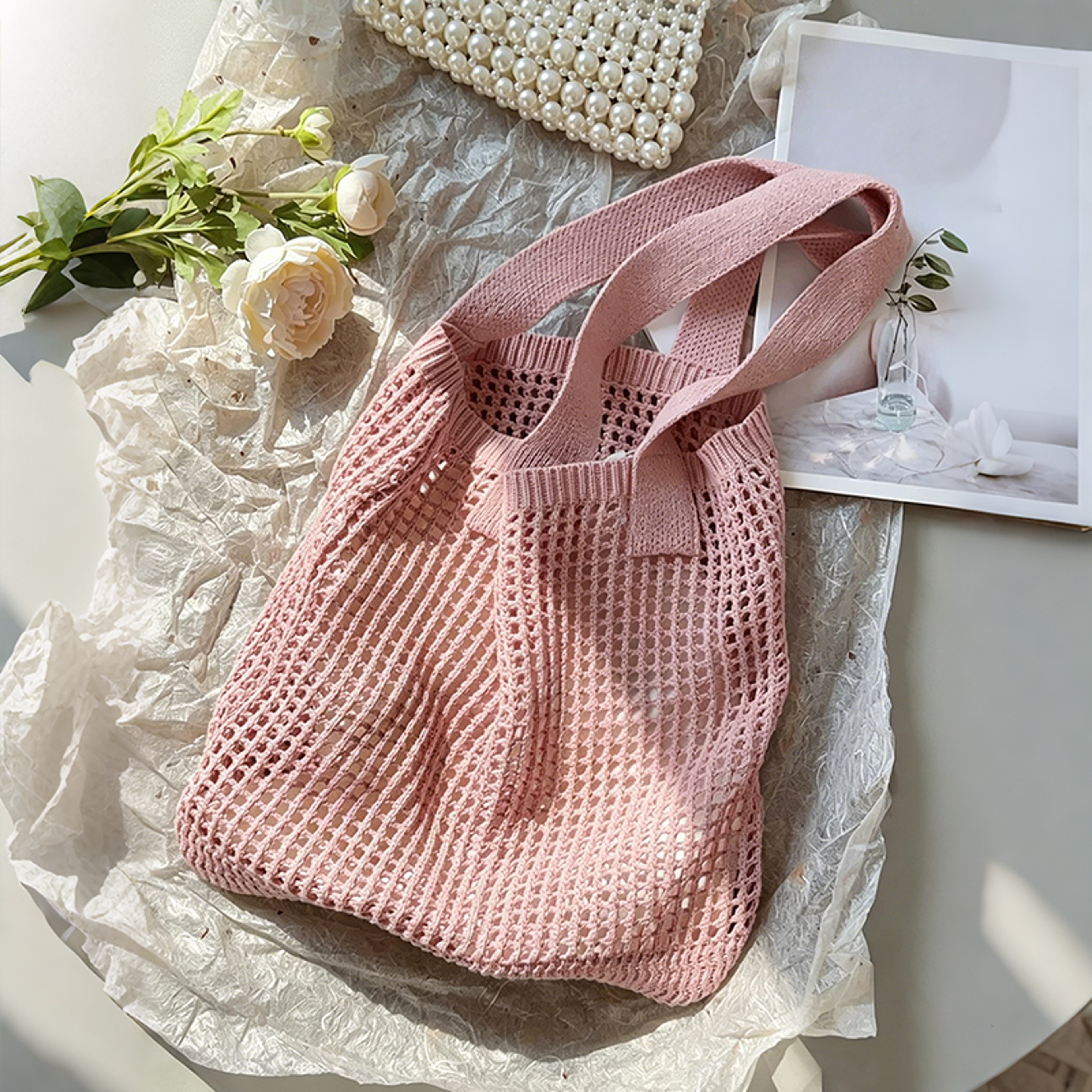 Boho Knit Crochet Tote Bag – view 9