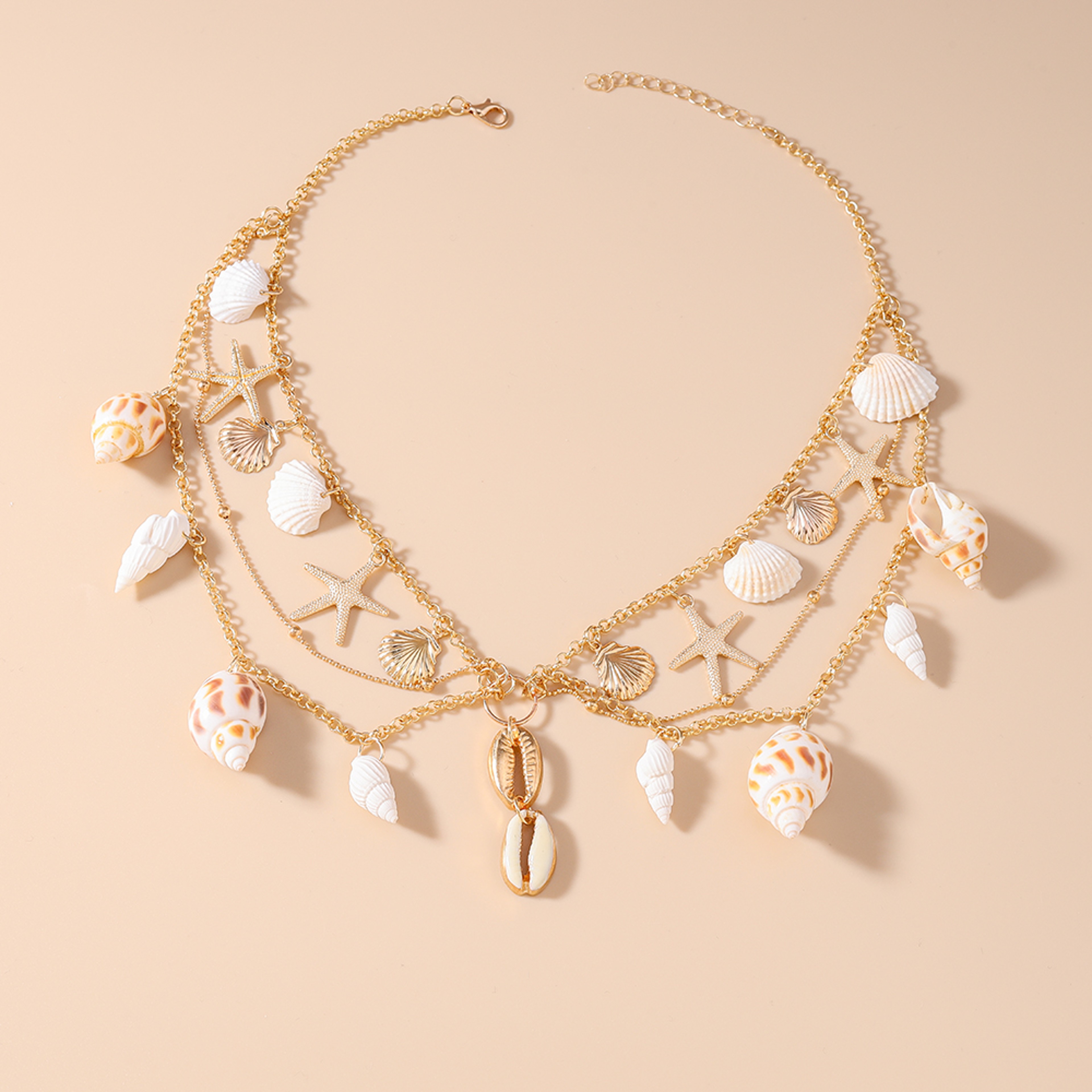 Summer Beach Starfish Conch Shell Boho Necklace – view 1