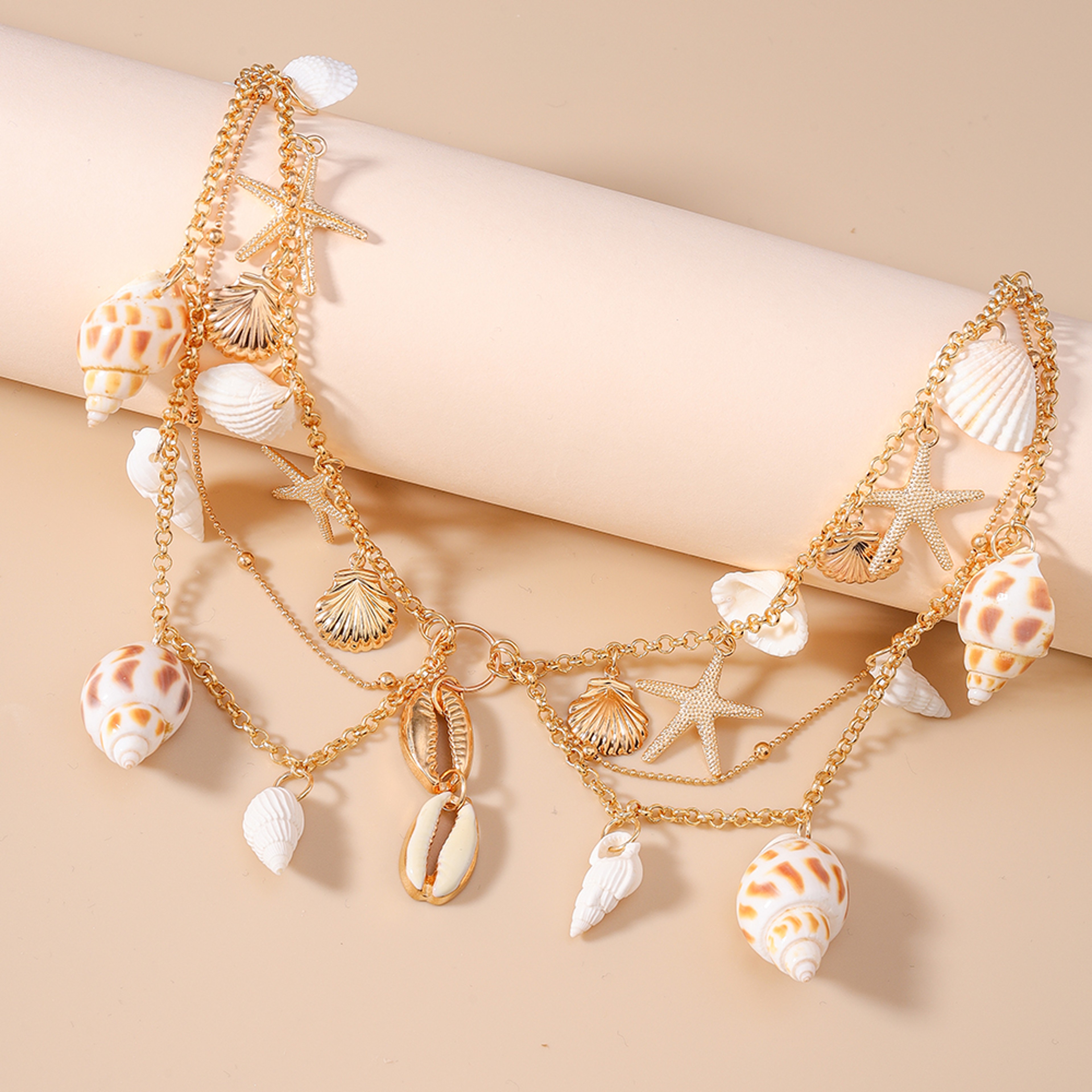 Summer Beach Starfish Conch Shell Boho Necklace – view 2