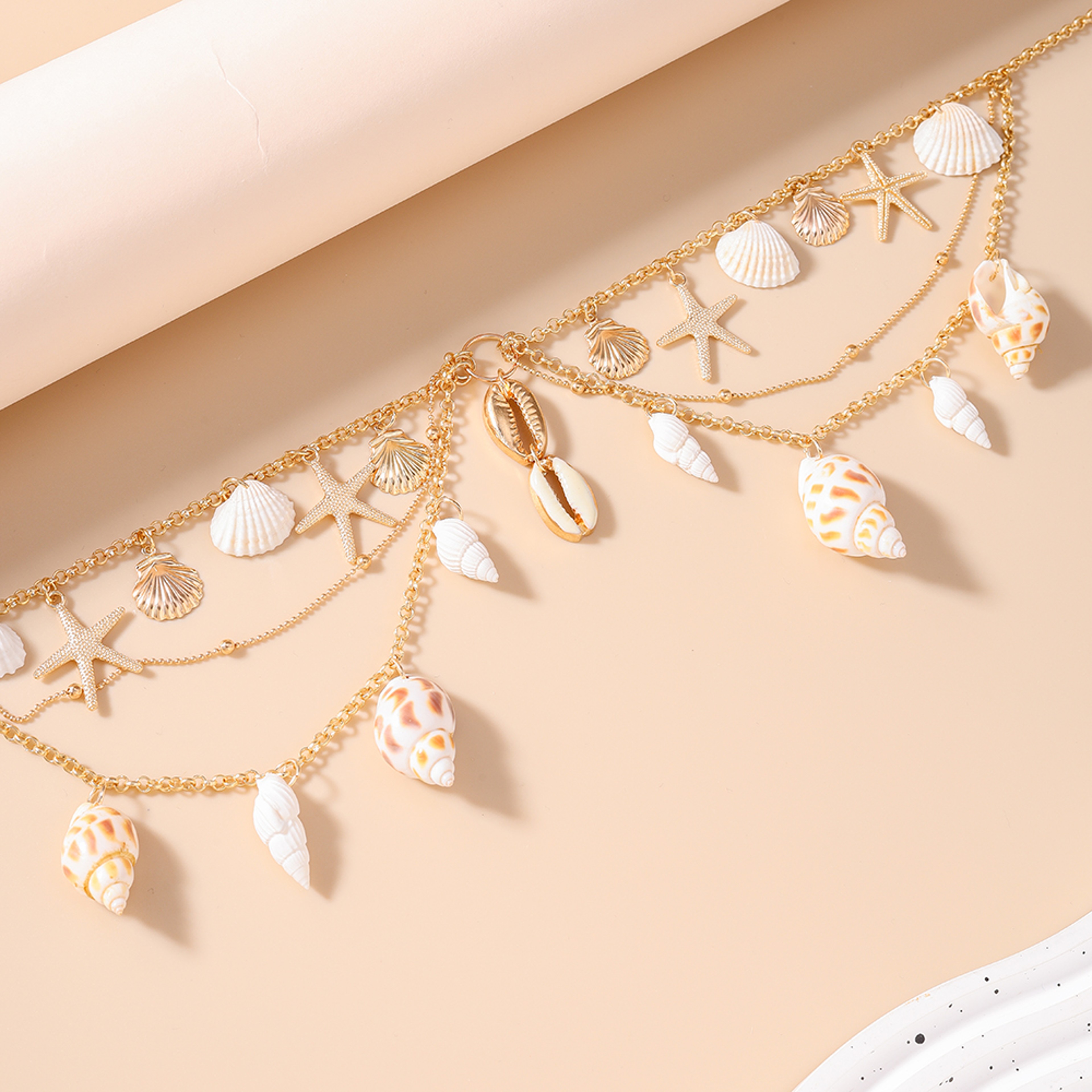 Summer Beach Starfish Conch Shell Boho Necklace – view 3