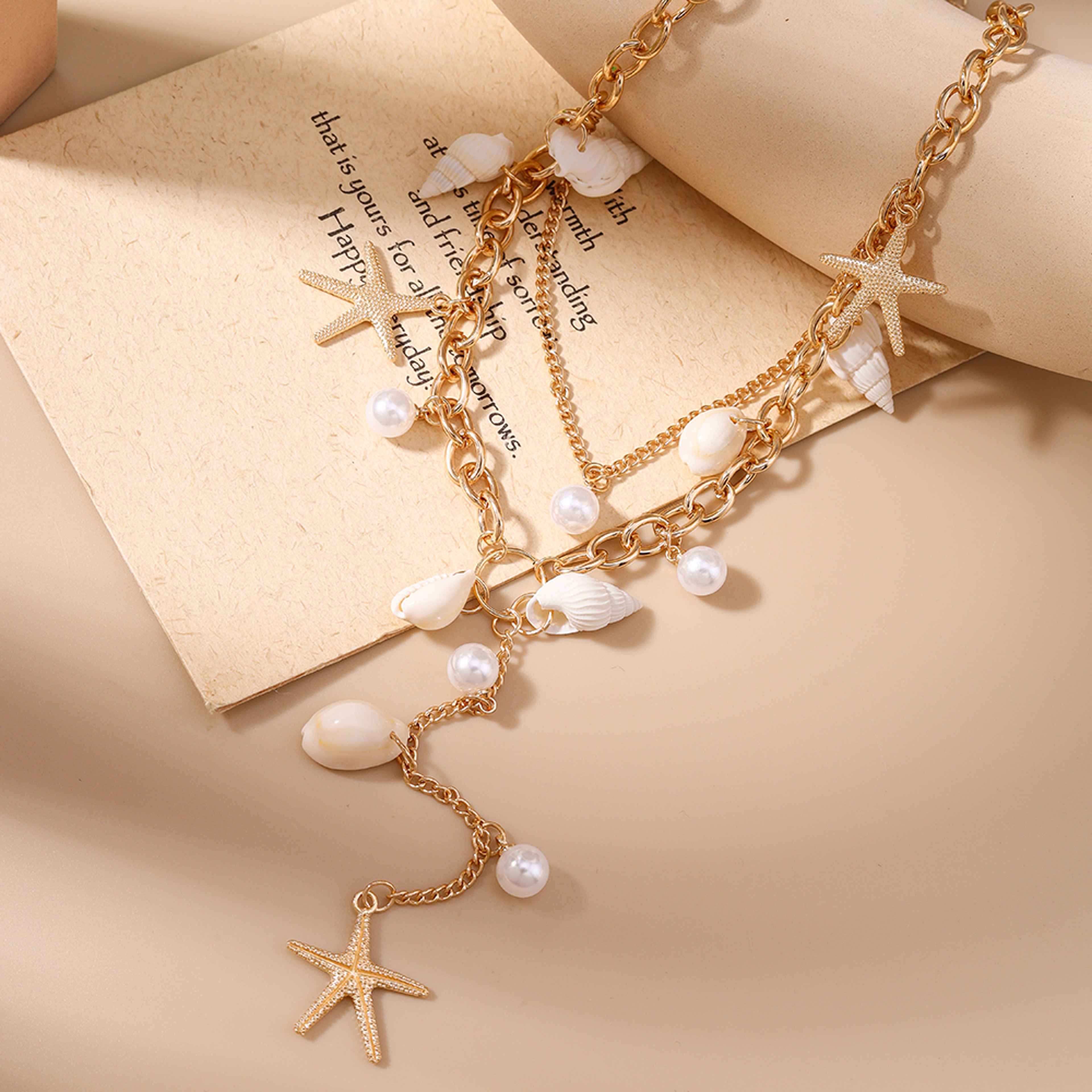 Aihua Bohemian Beach Necklace with Seashell Choker and Pearl Starfish Pendants – view 2