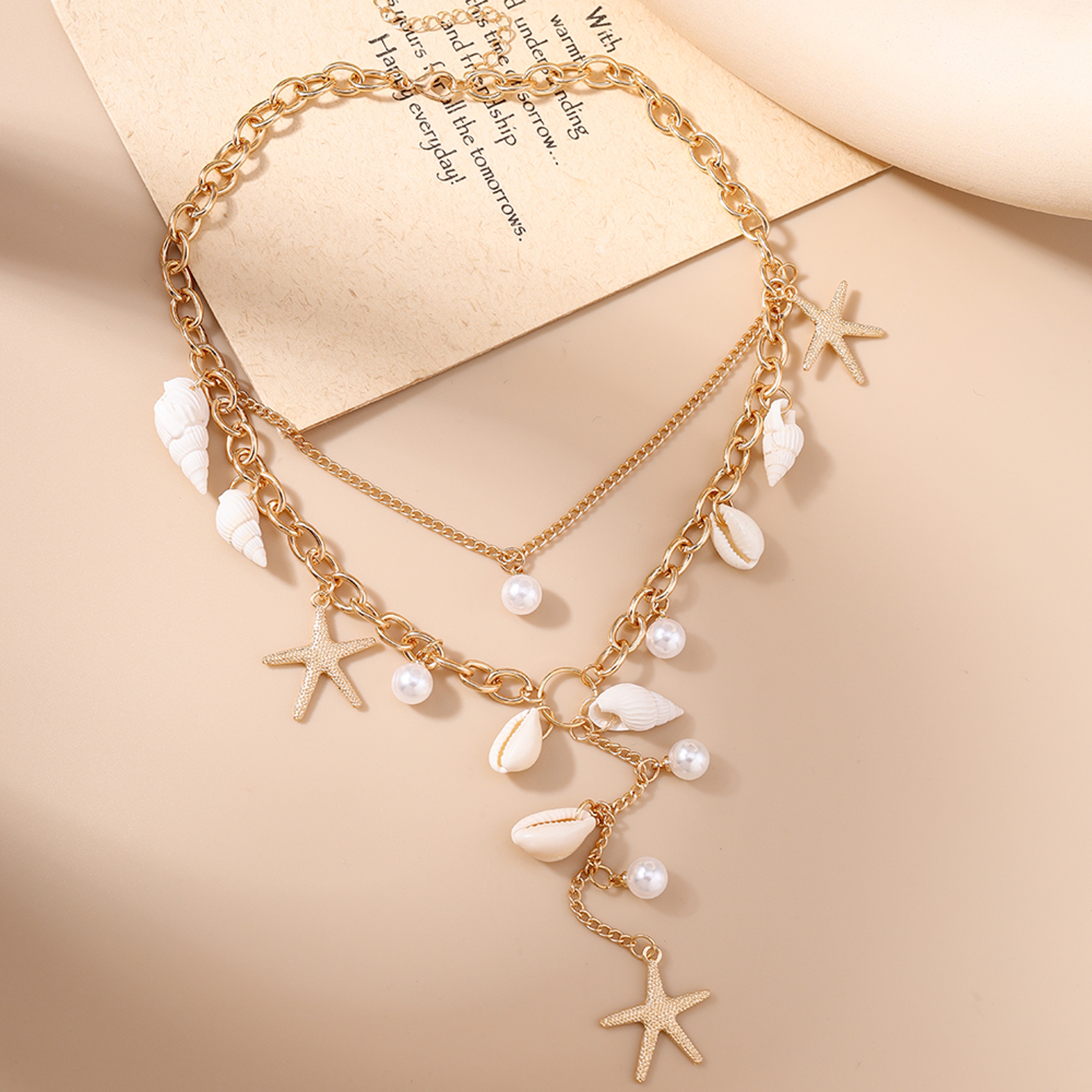 Aihua Bohemian Beach Necklace with Seashell Choker and Pearl Starfish Pendants – view 3
