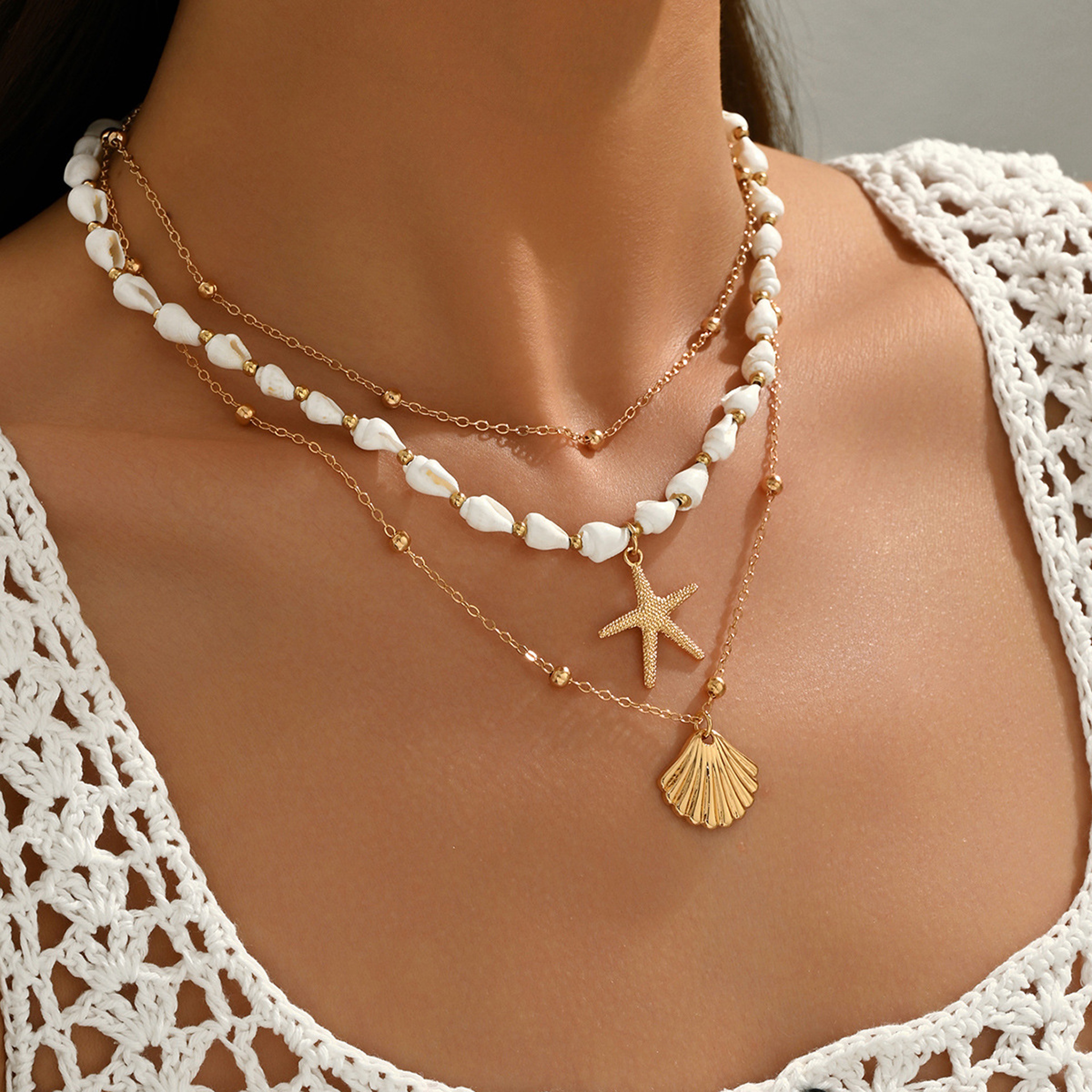 Boho Shell Layered Necklace Set – view 1