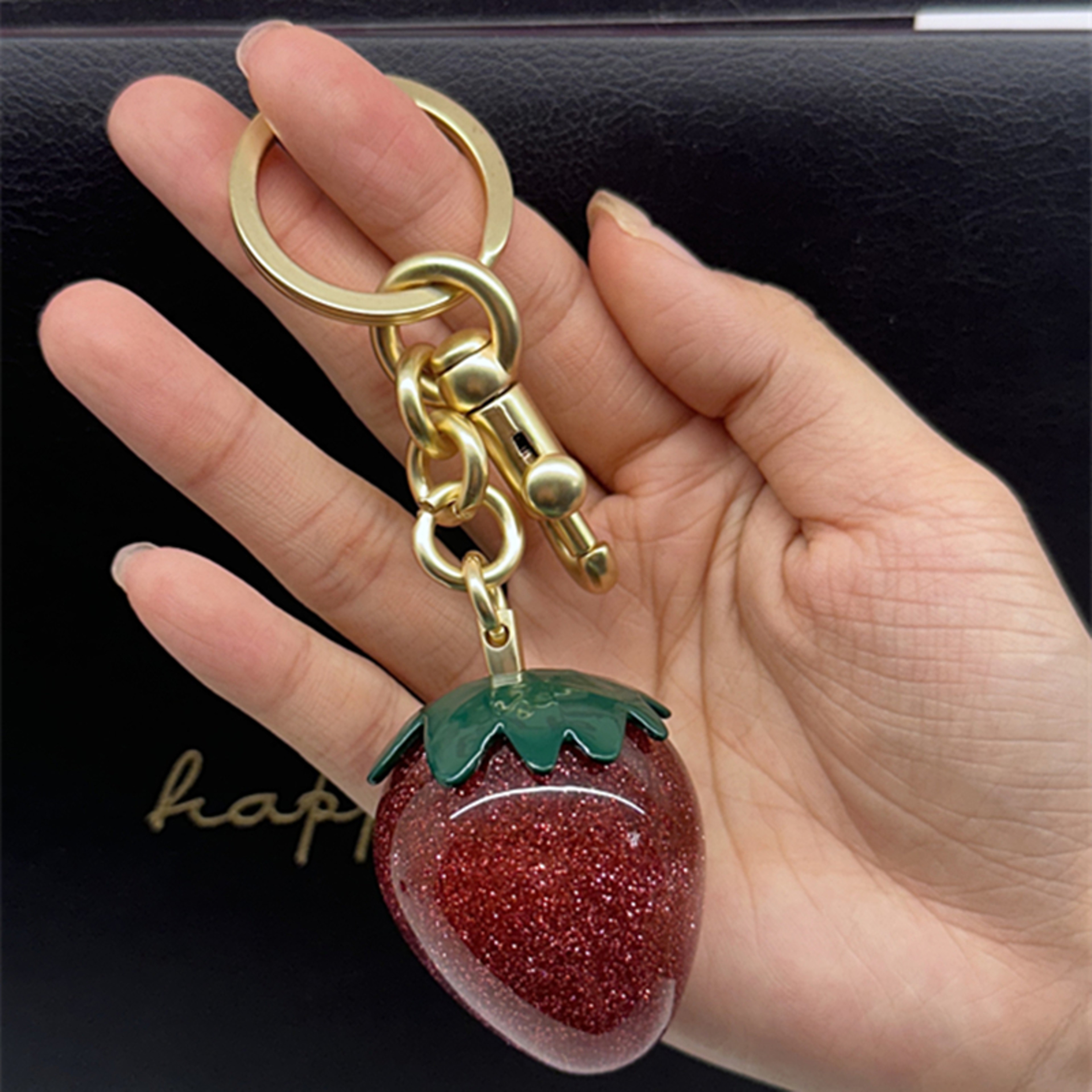 Red Crystal Strawberry Bag Charm and Keychain for Handbags – view 7