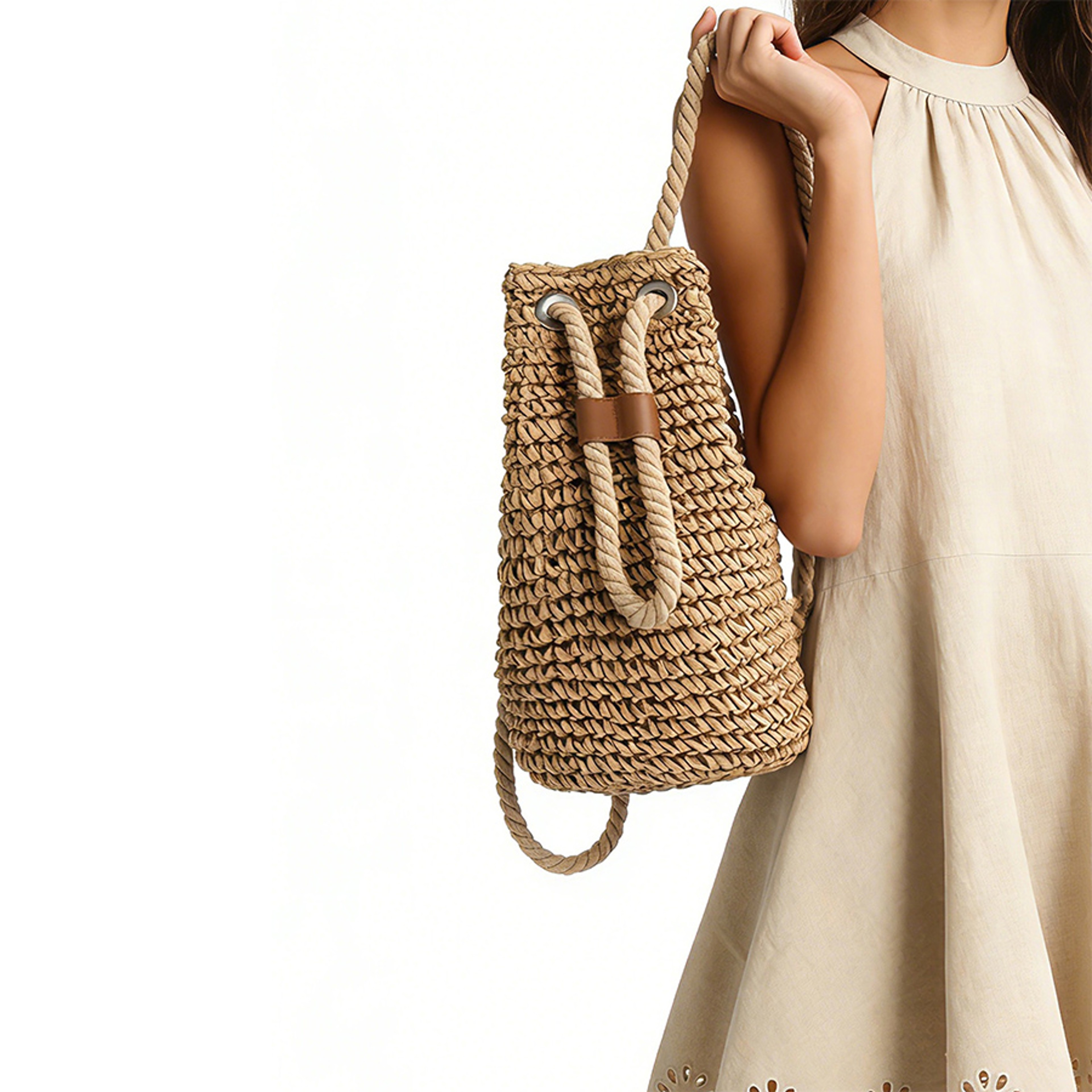 Handmade straw backpack for women, bohemian woven beach bag, and casual summer travel bag – view 2