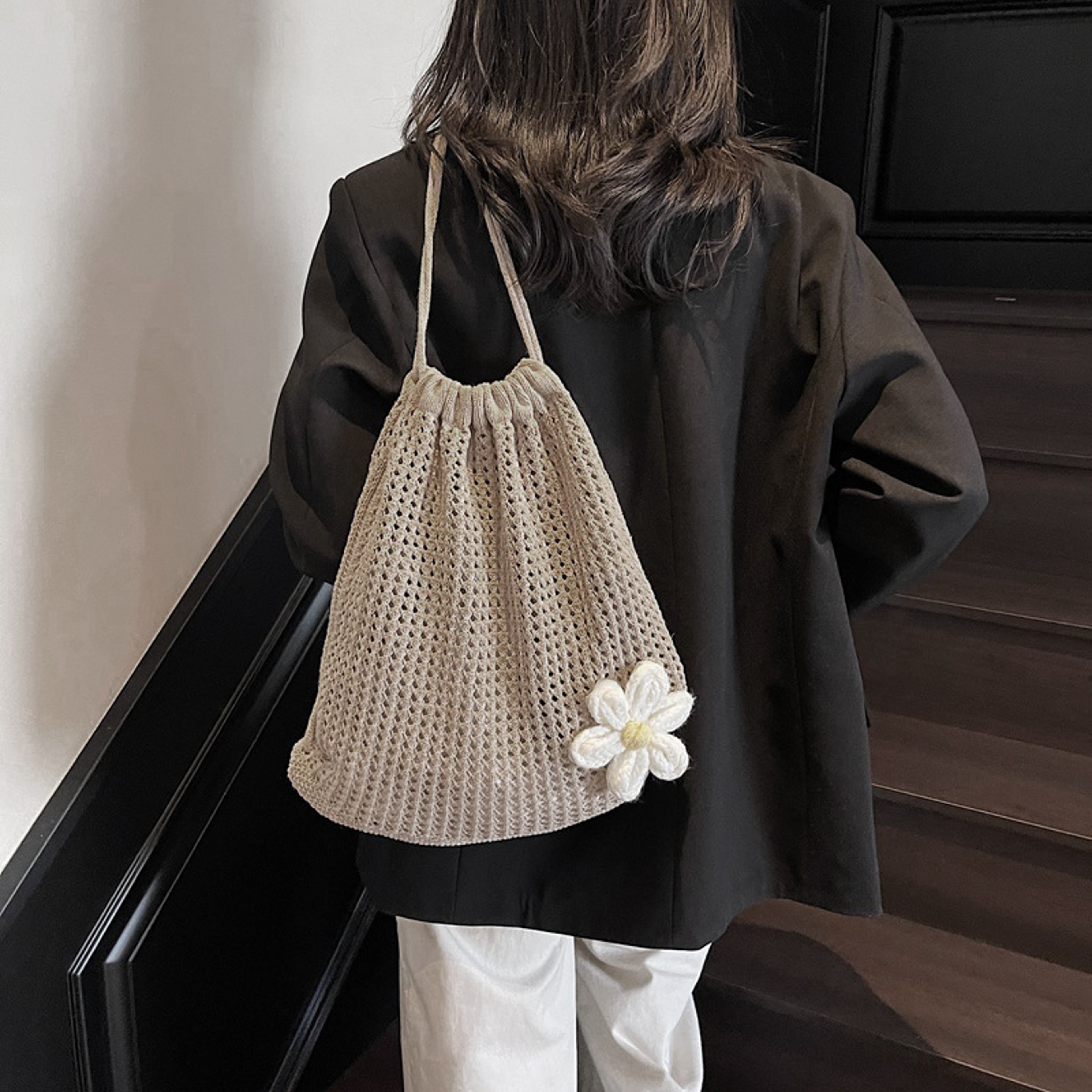 Bohemian Crochet Beach Tote Bag Large Capacity Knit Shoulder Bag – view 4