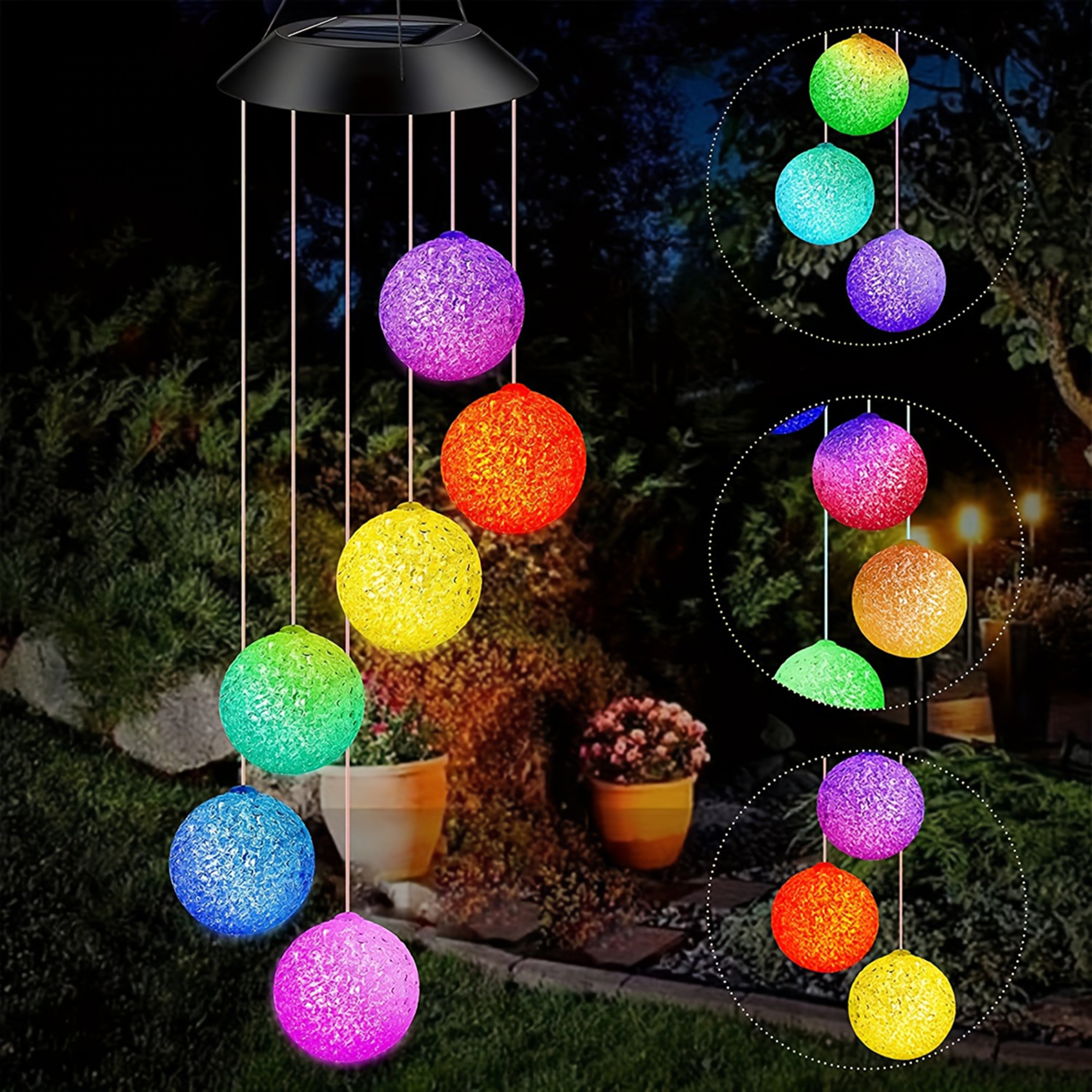 Colorful Solar Particle Ball Wind Chime Light for Garden, Outdoor Landscape Light, Patio Party Decorative Lamp – view 3