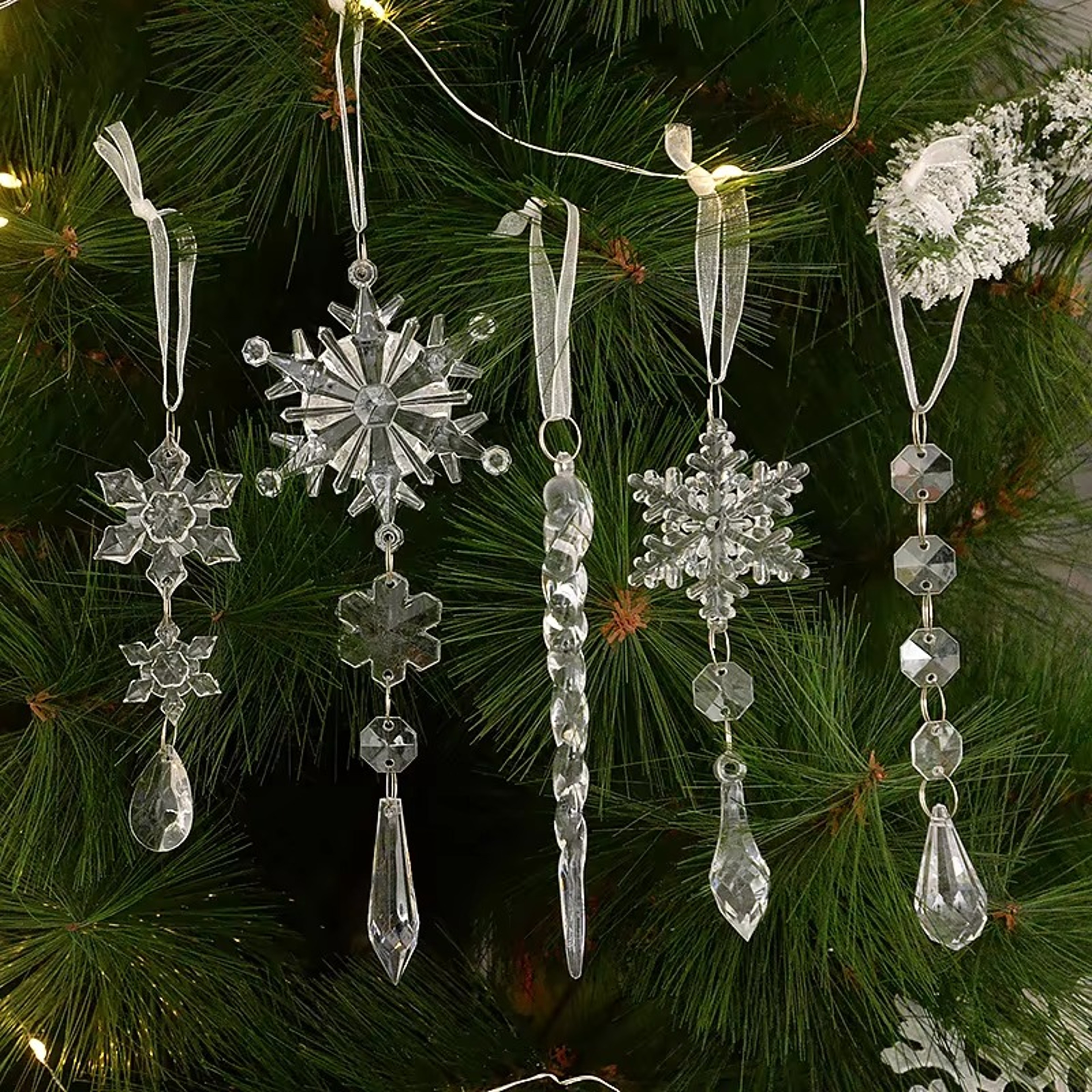 Acrylic Transparent Snowflake  Icicle Ornaments Set For Christmas Tree Decorations 0