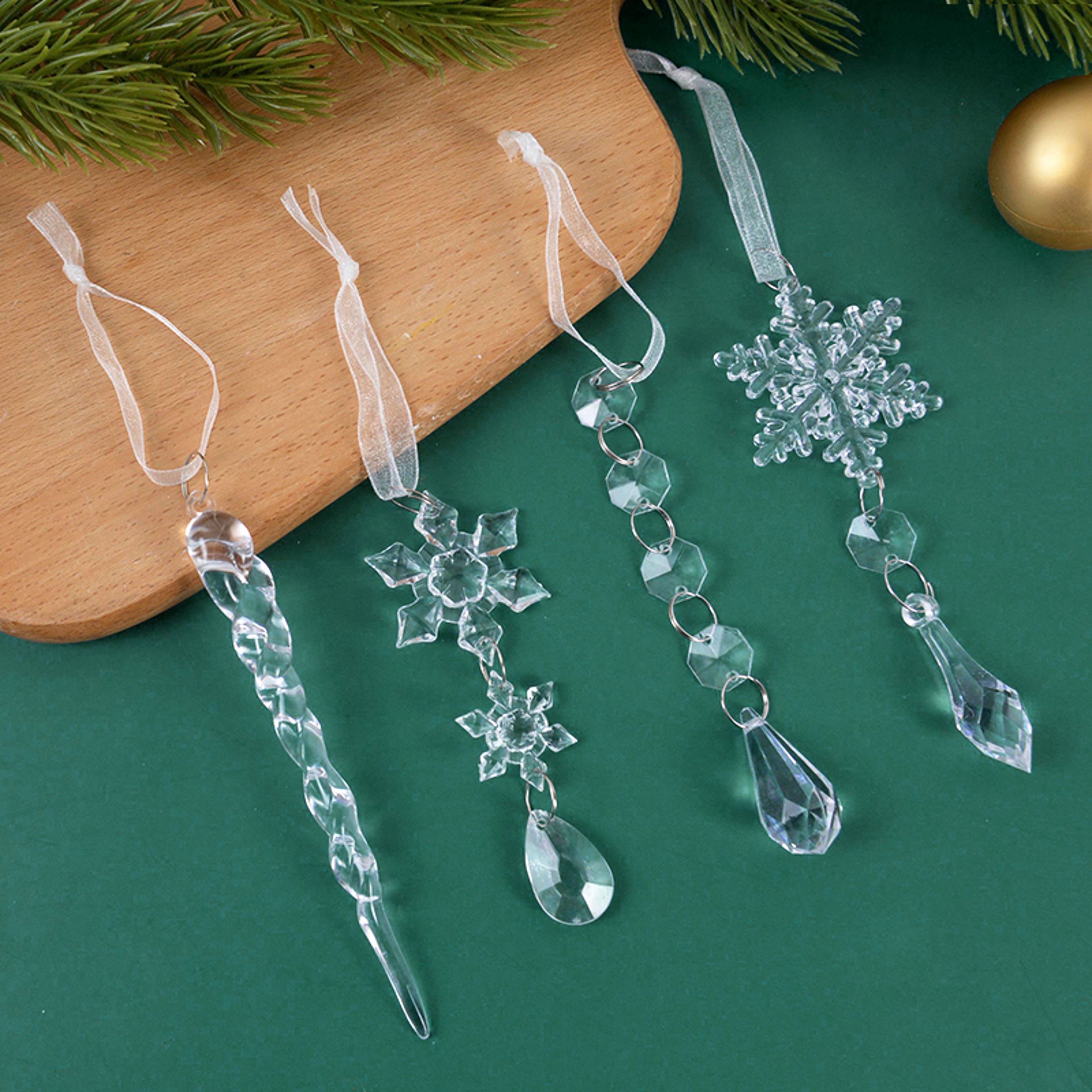 Acrylic Transparent Snowflake  Icicle Ornaments Set For Christmas Tree Decorations 1