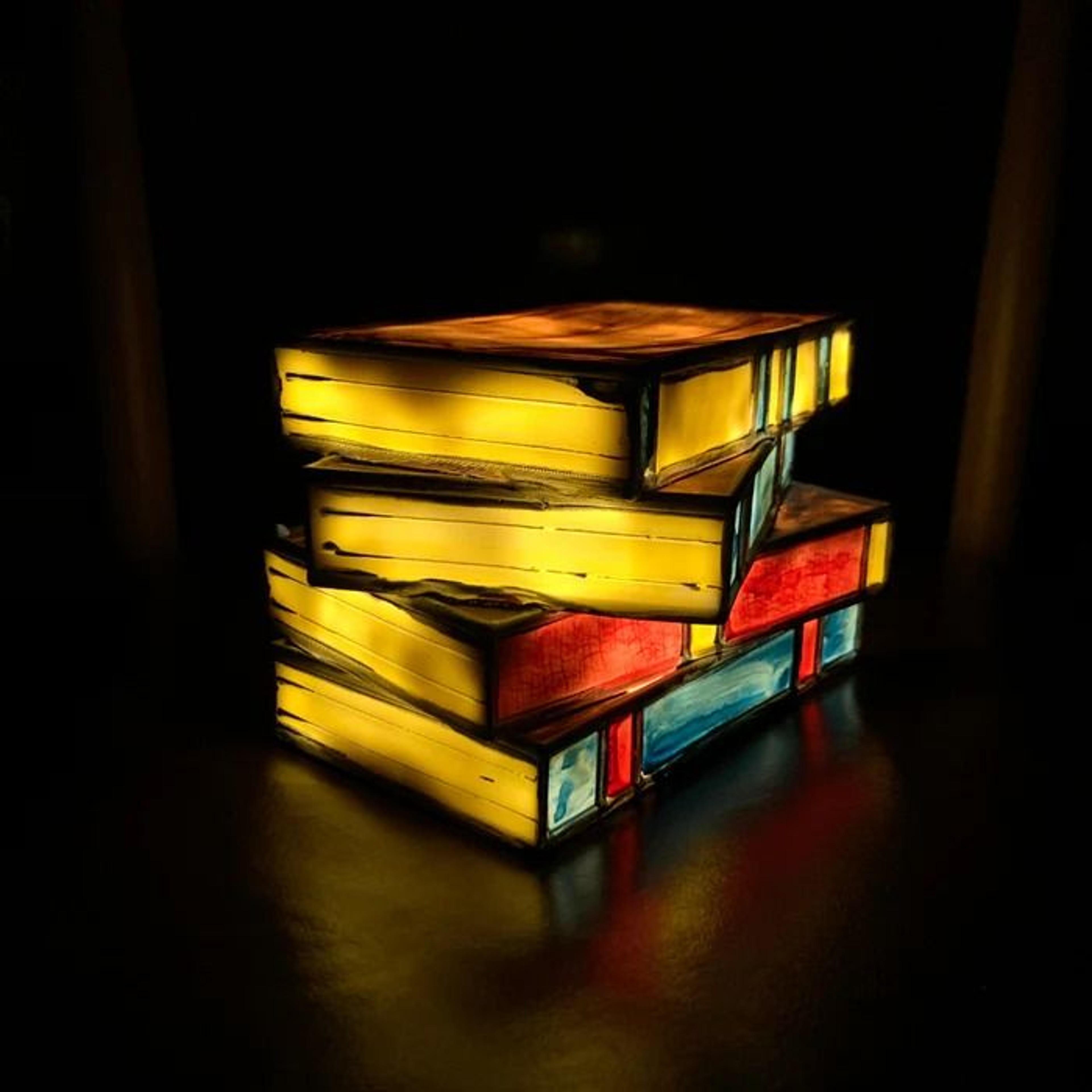 Stained Glass Stacked Books Lamp Elegant Night Light For Table Desk 1
