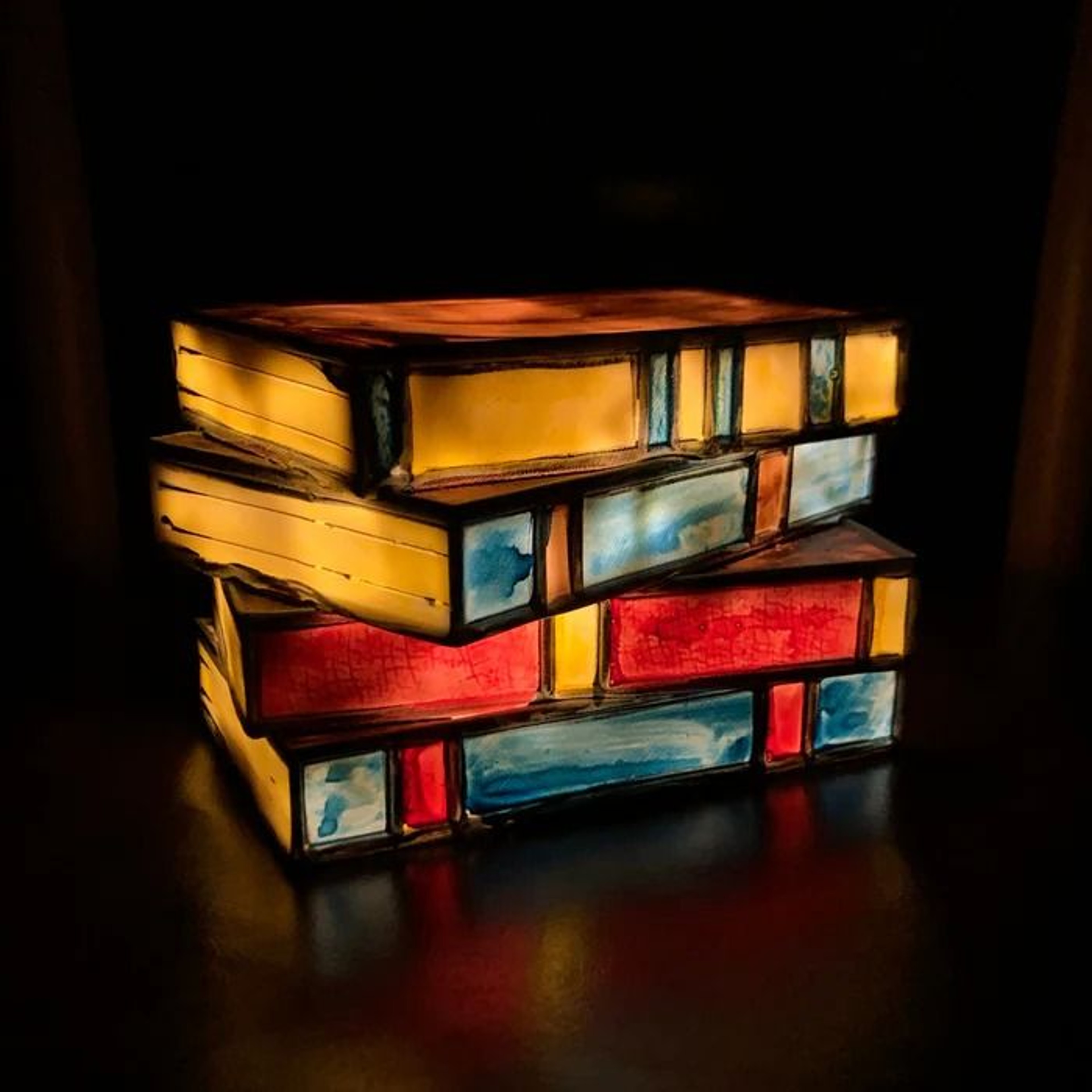 Stained Glass Stacked Books Lamp Elegant Night Light For Table Desk 3
