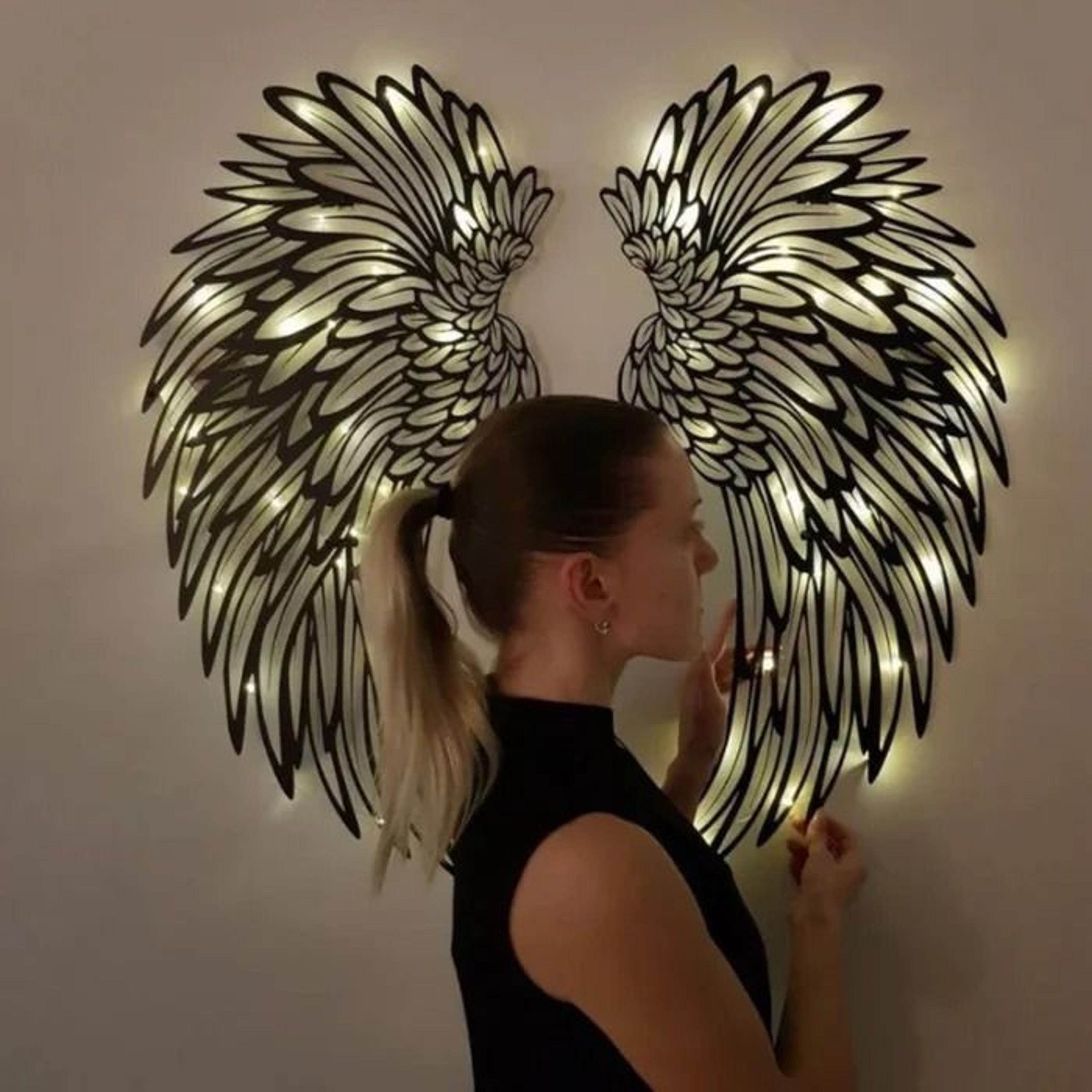 Black Angel Wings Wall Art With LED Lights Luminous Angel Feather Wings 3