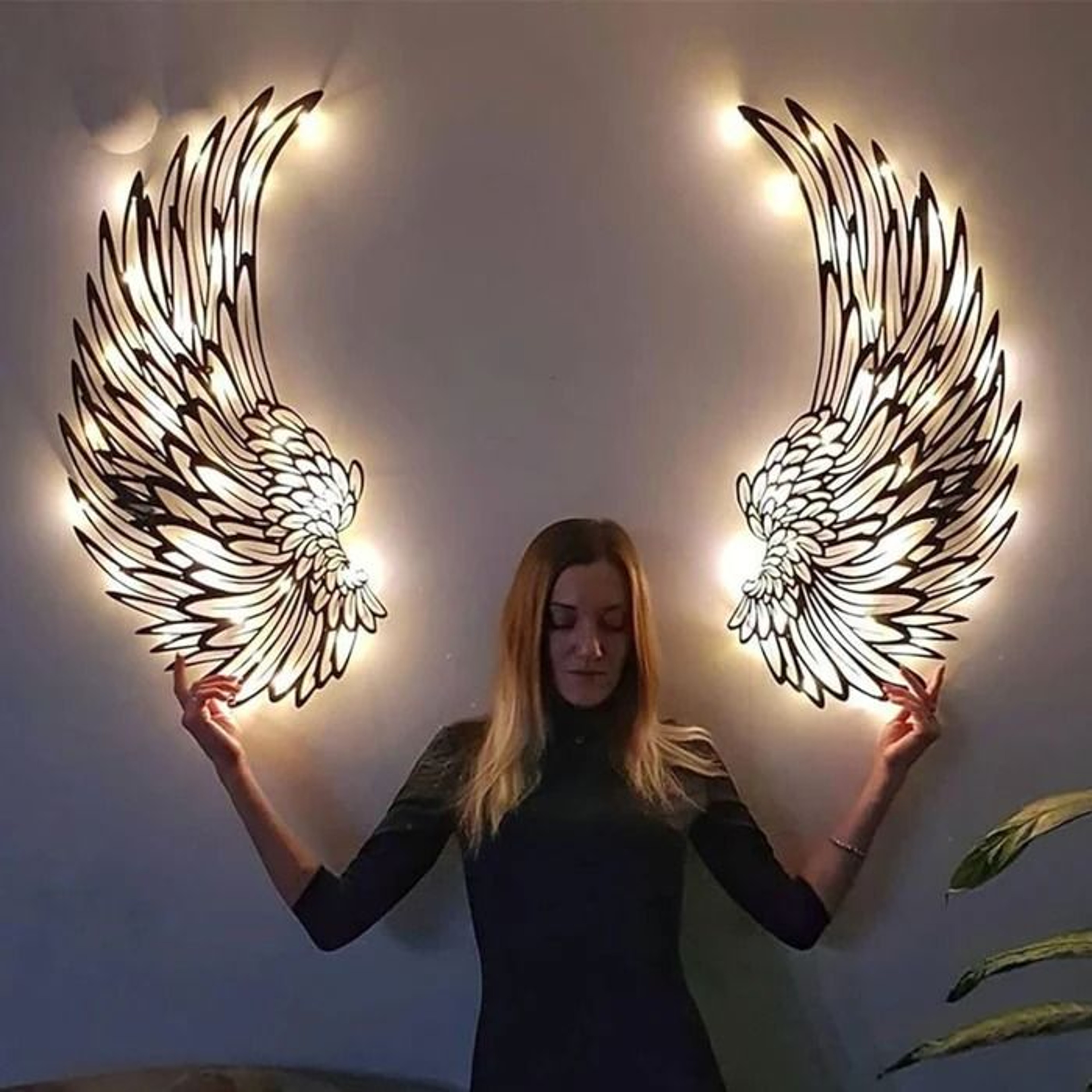 Black Angel Wings Wall Art With LED Lights Luminous Angel Feather Wings 1
