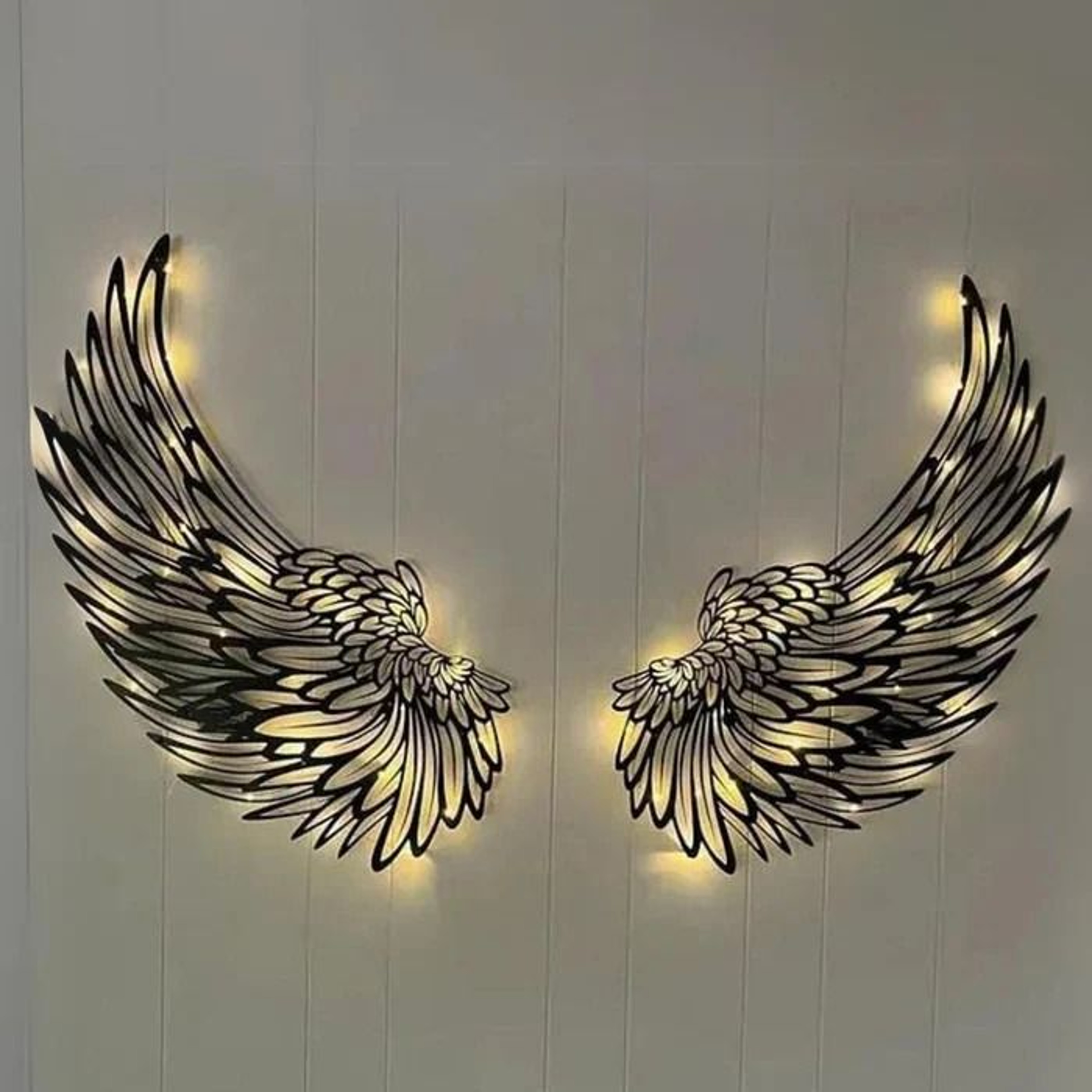 Black Angel Wings Wall Art With LED Lights Luminous Angel Feather Wings 0