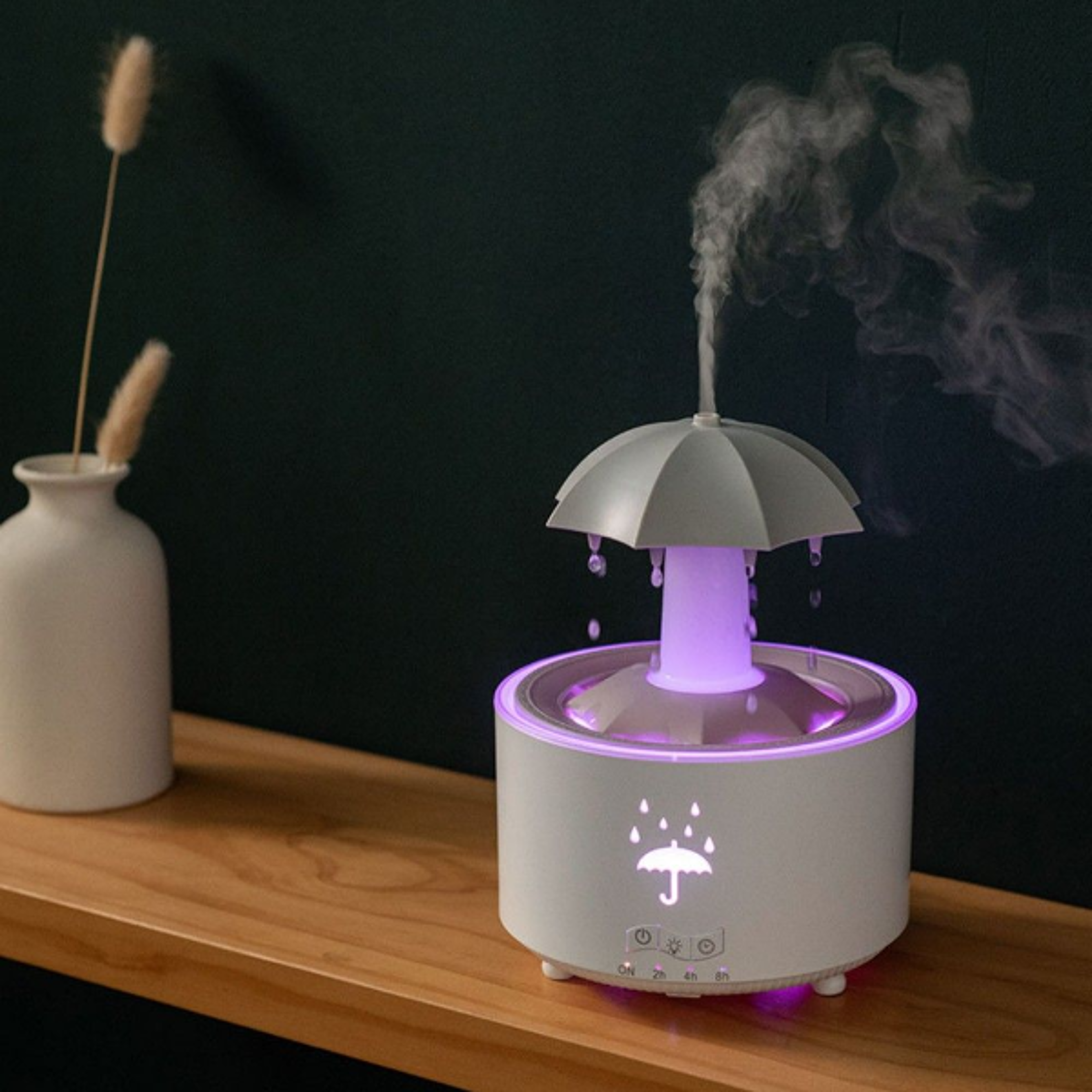 Rotating Umbrella Waterfall Humidifier LED Aromatherapy Diffuser with Raindrop