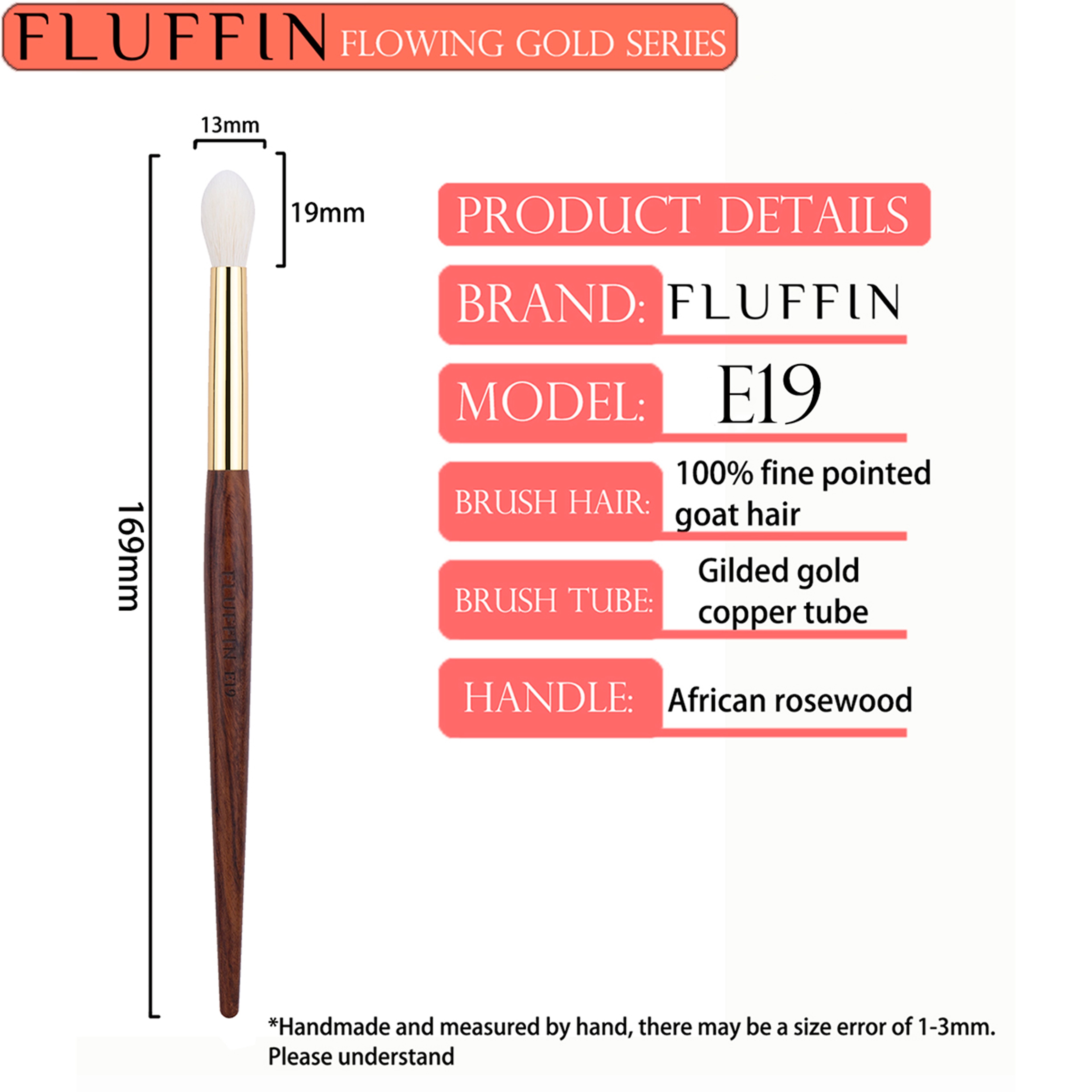 HighEnd FLUFFIN Crease Brush Goat Hair Flame Eyeshadow Nose Shadow Highlighter Brush Copper Rosewoo 5