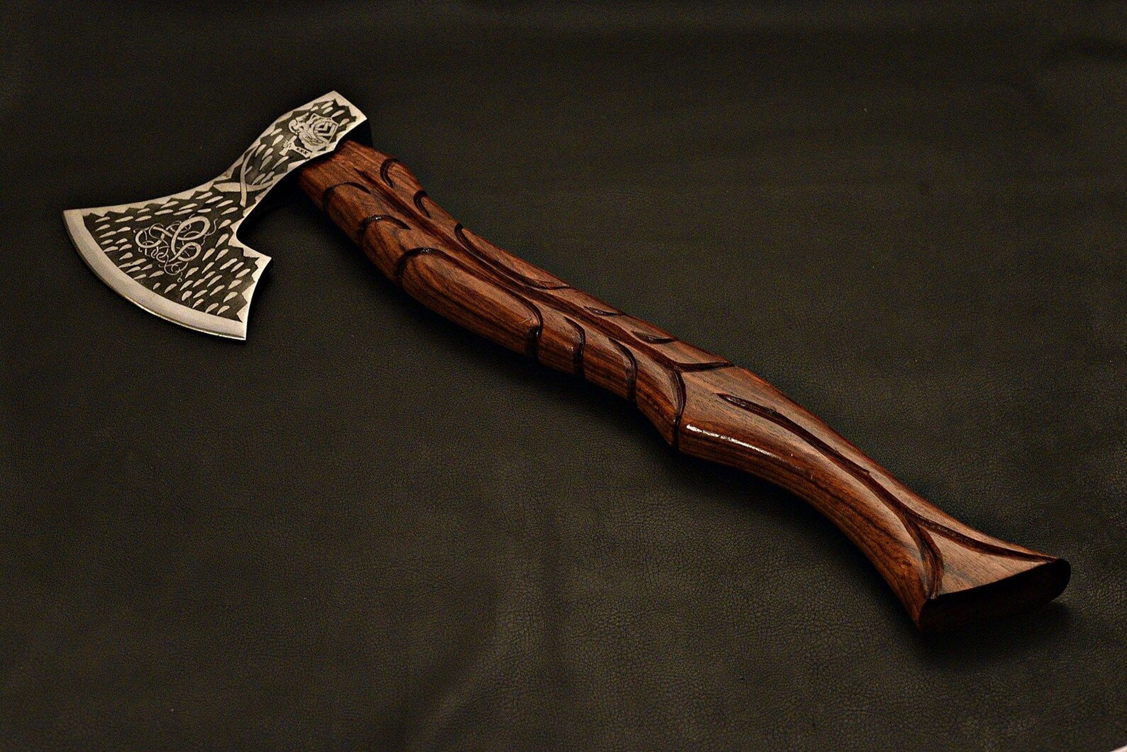 Handmade Viking Axe  Etched Carbon Steel Blade With Rosewood Handle  Display Piece  Christmas Gift 2