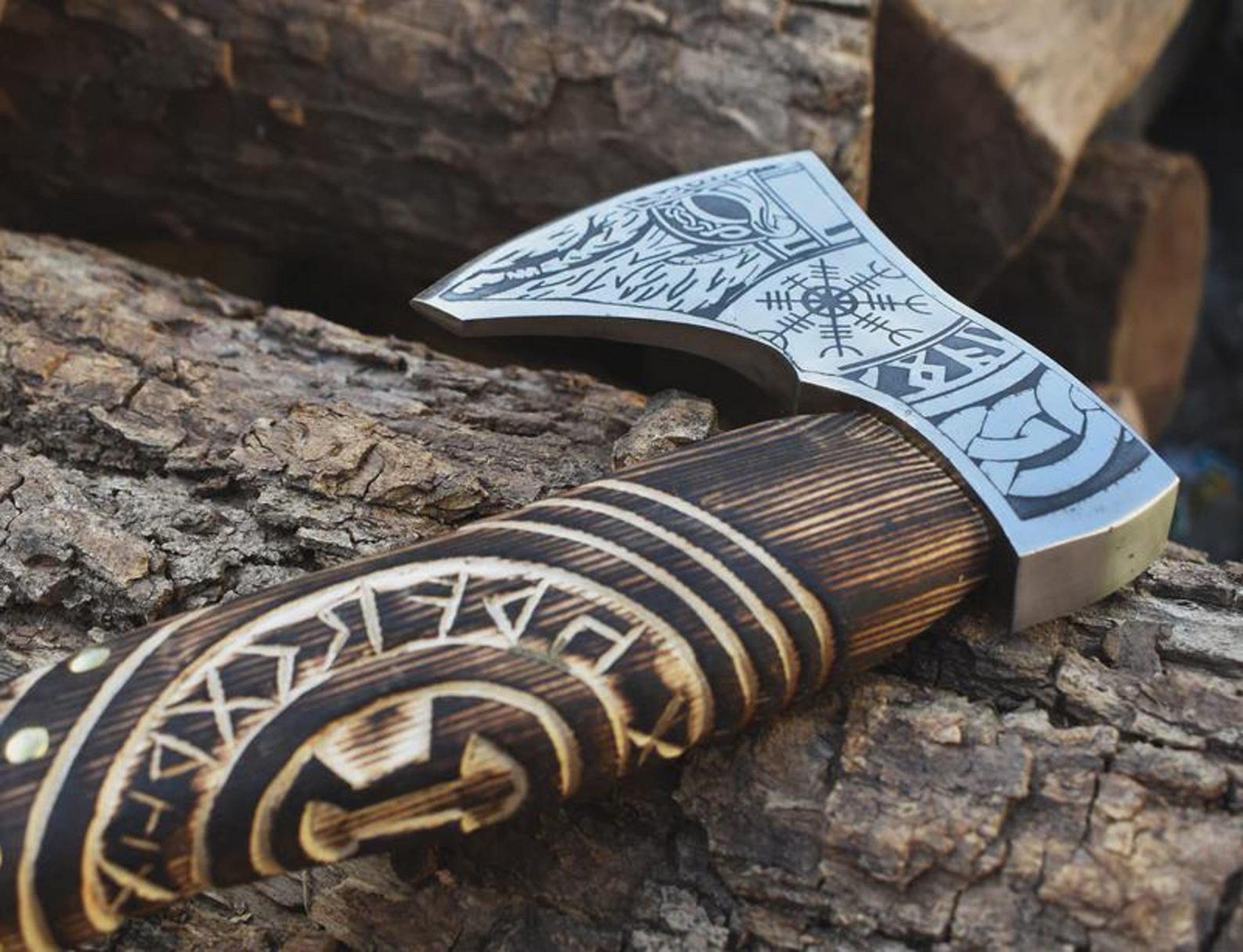 Premium Viking Axe 18 Inch High Carbon Steel Norse Engraved Axe With Wooden Handle 6