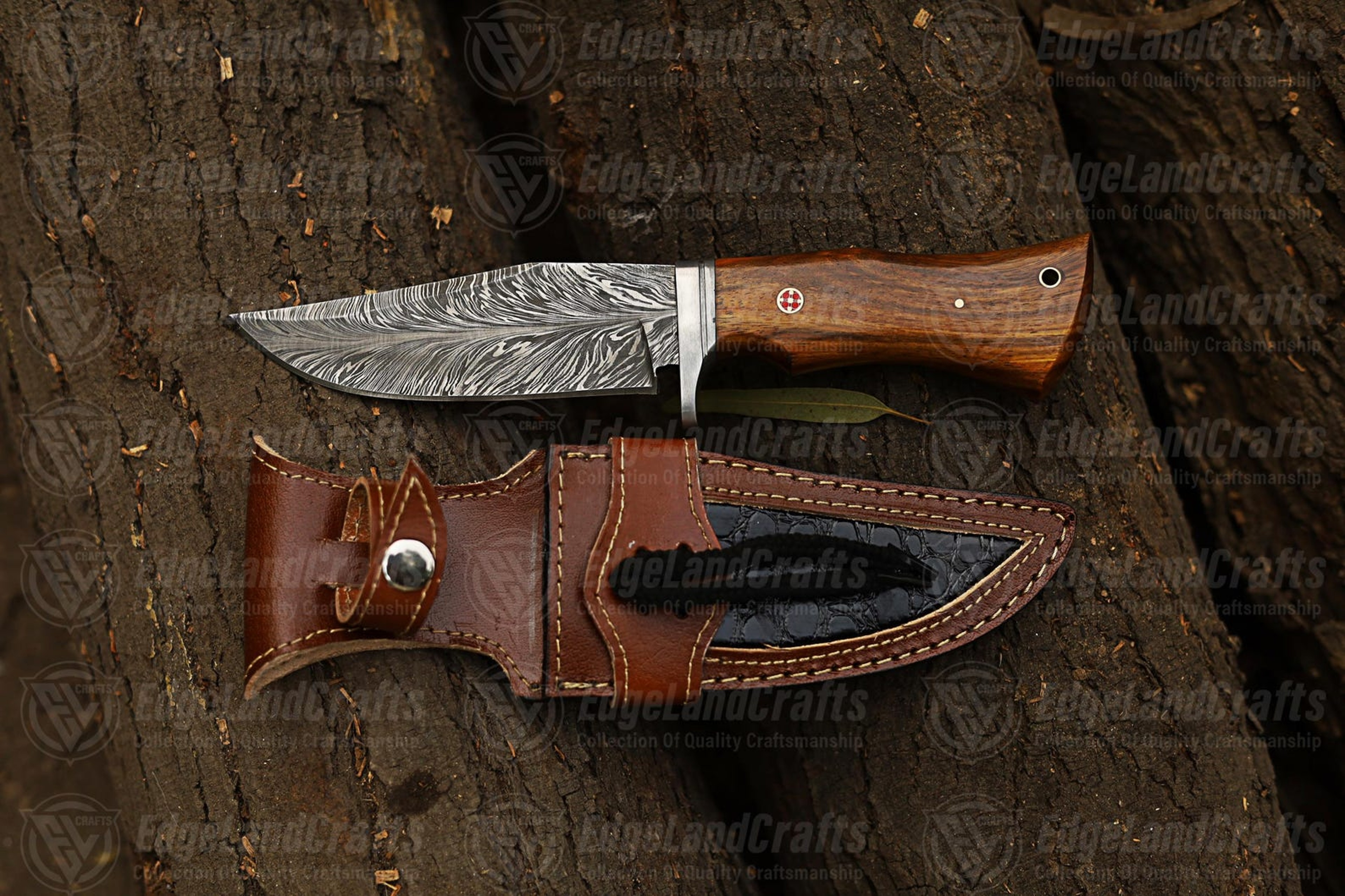 Handcrafted Fixed Blade Hunting Knife With Damascus Steel Blade And Rosewood Handle  Perfect Outdoo