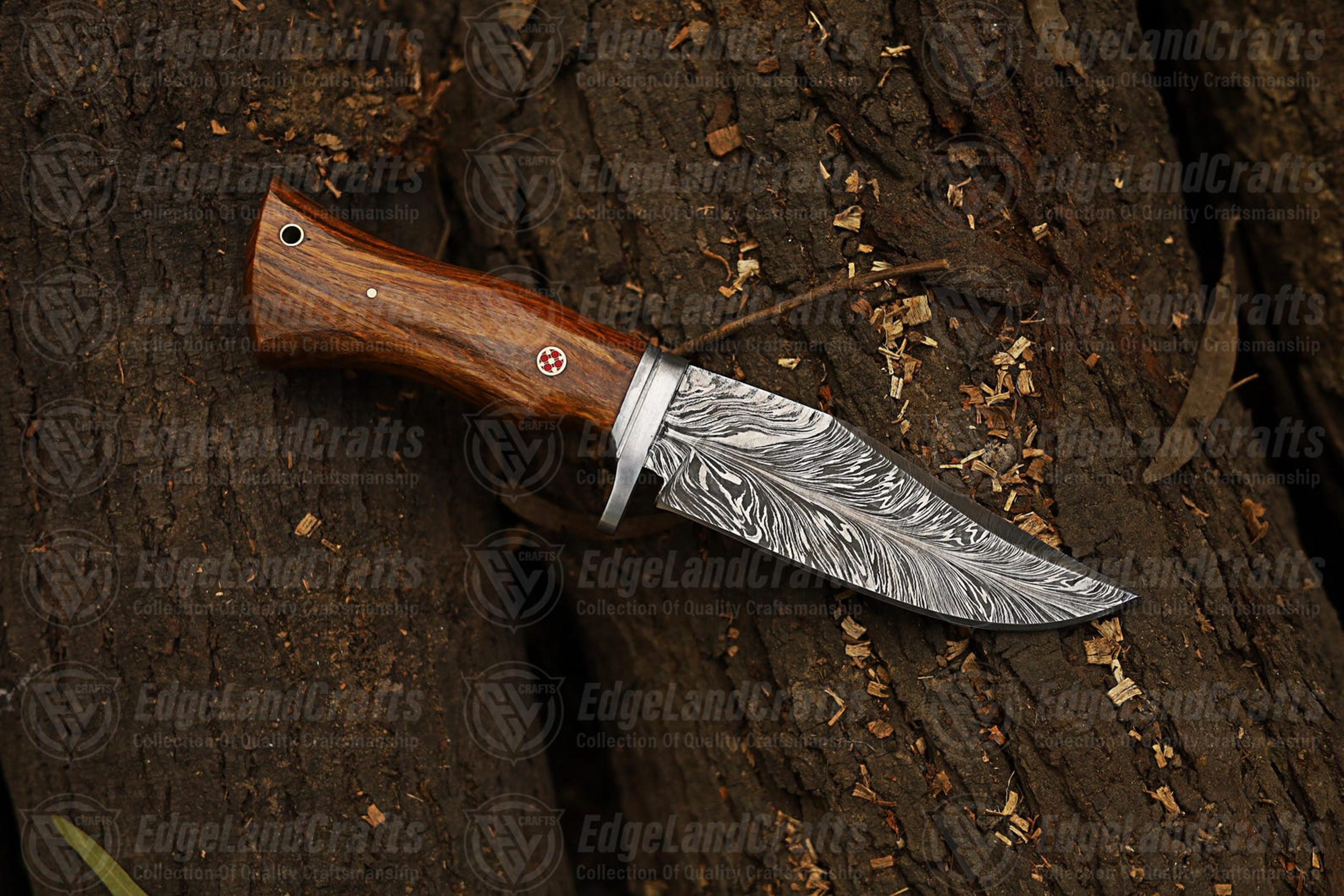 Handcrafted Fixed Blade Hunting Knife With Damascus Steel Blade And Rosewood Handle  Perfect Outdoo