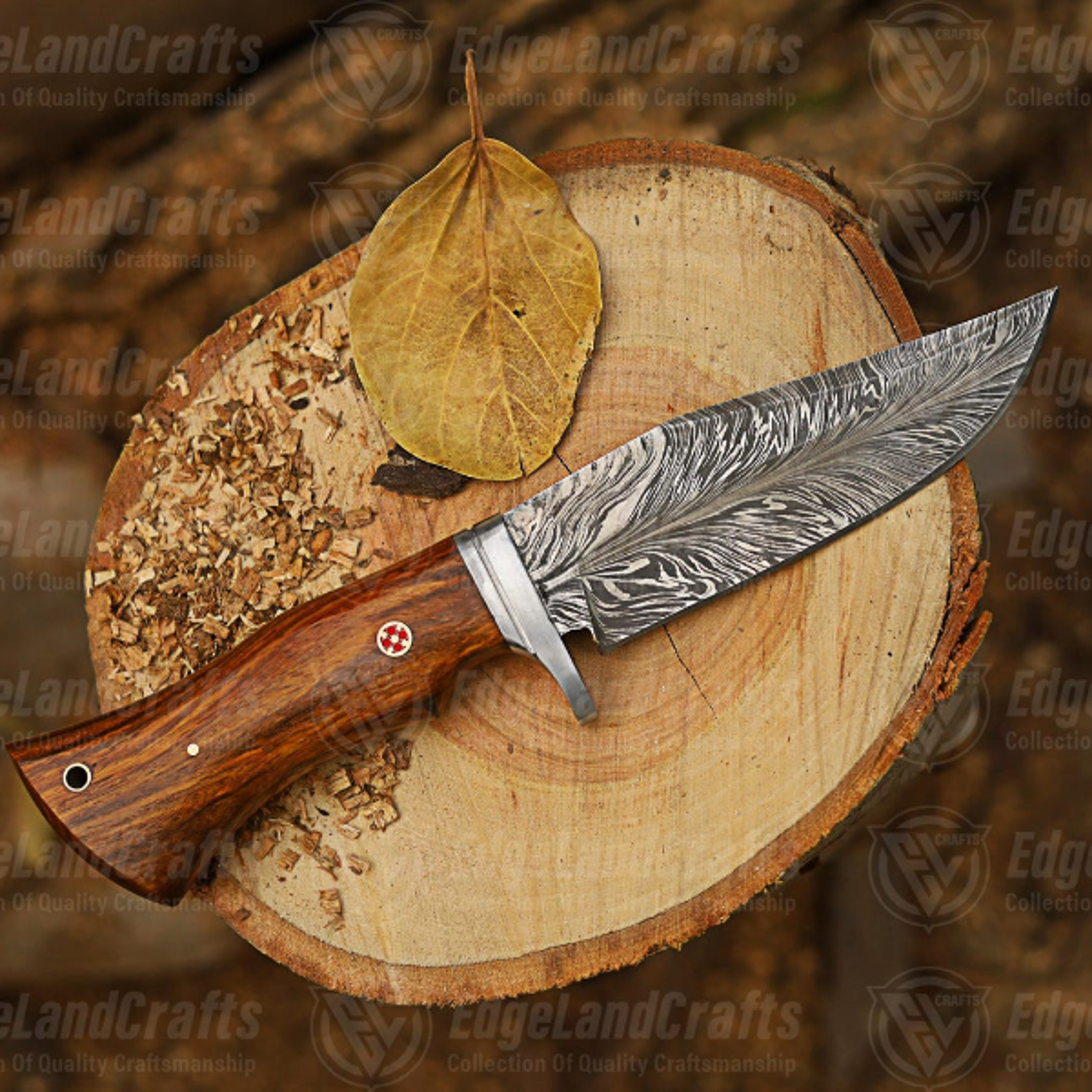 Handcrafted Fixed Blade Hunting Knife With Damascus Steel Blade And Rosewood Handle  Perfect Outdoo