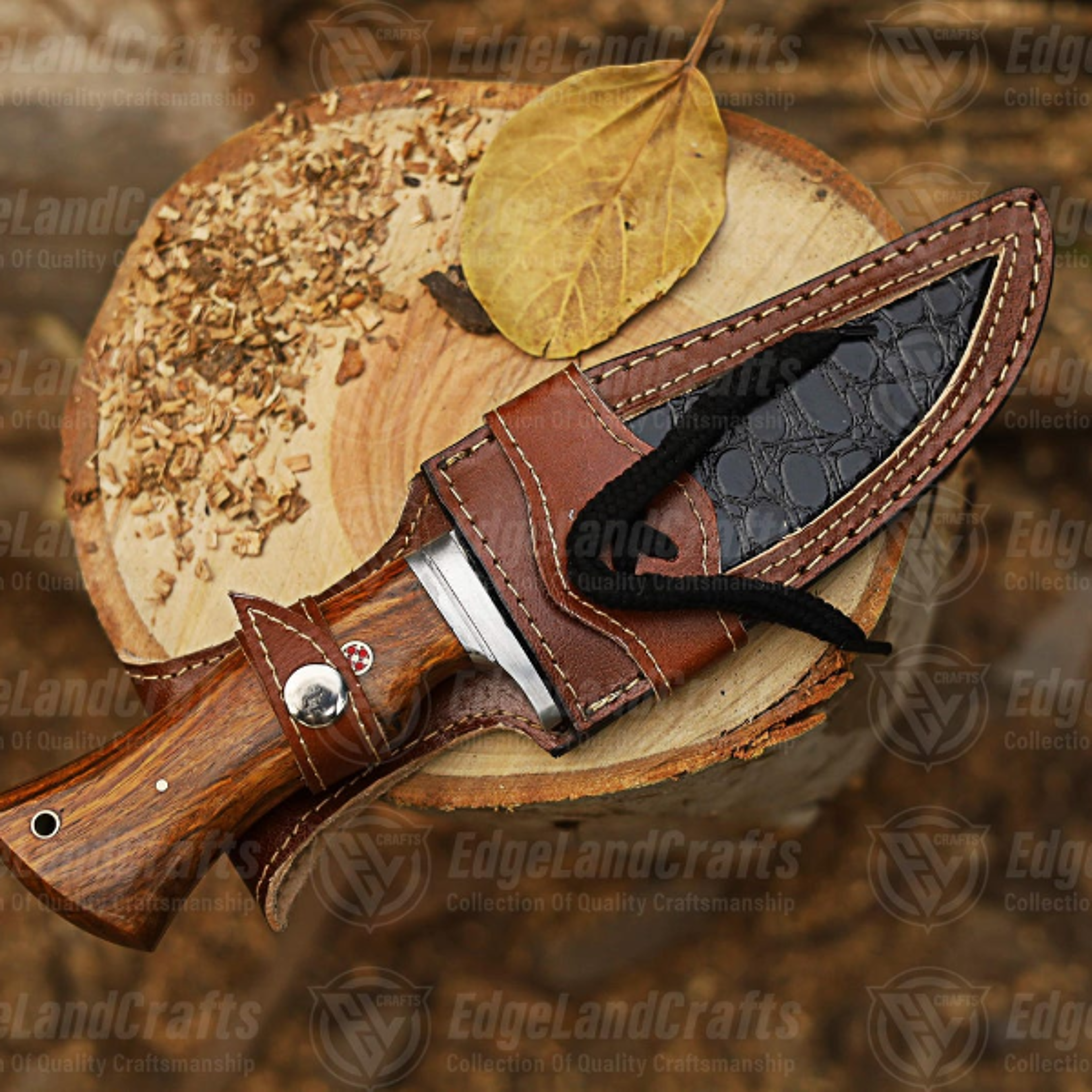 Handcrafted Fixed Blade Hunting Knife With Damascus Steel Blade And Rosewood Handle  Perfect Outdoo